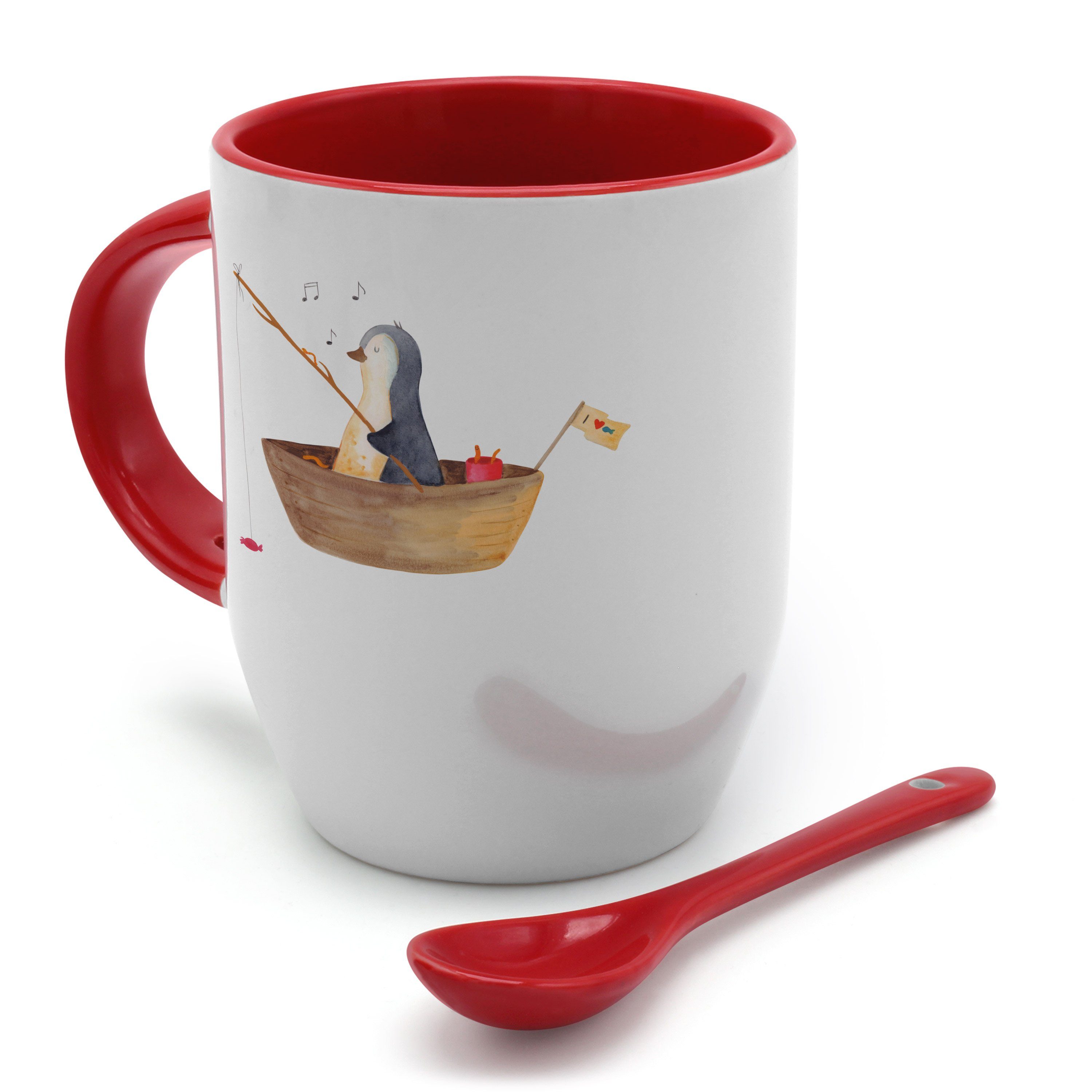 Panda Angelboot - Weiß Mr. Tasse Spru, Mrs. Tasse mit Löffel, Keramik Pinguin - Tasse Geschenk, & mit