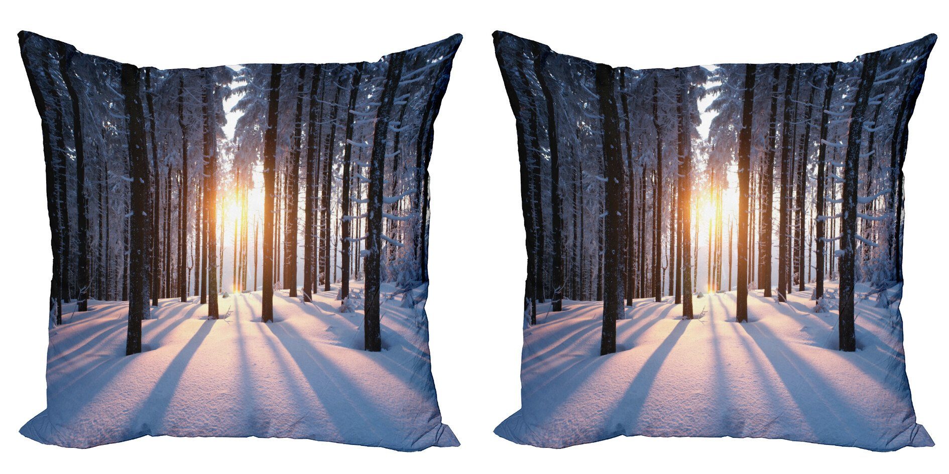 Kissenbezüge Modern Accent Doppelseitiger Digitaldruck, Abakuhaus (2 Stück), Wald Sonnenuntergang an der Winterzeit