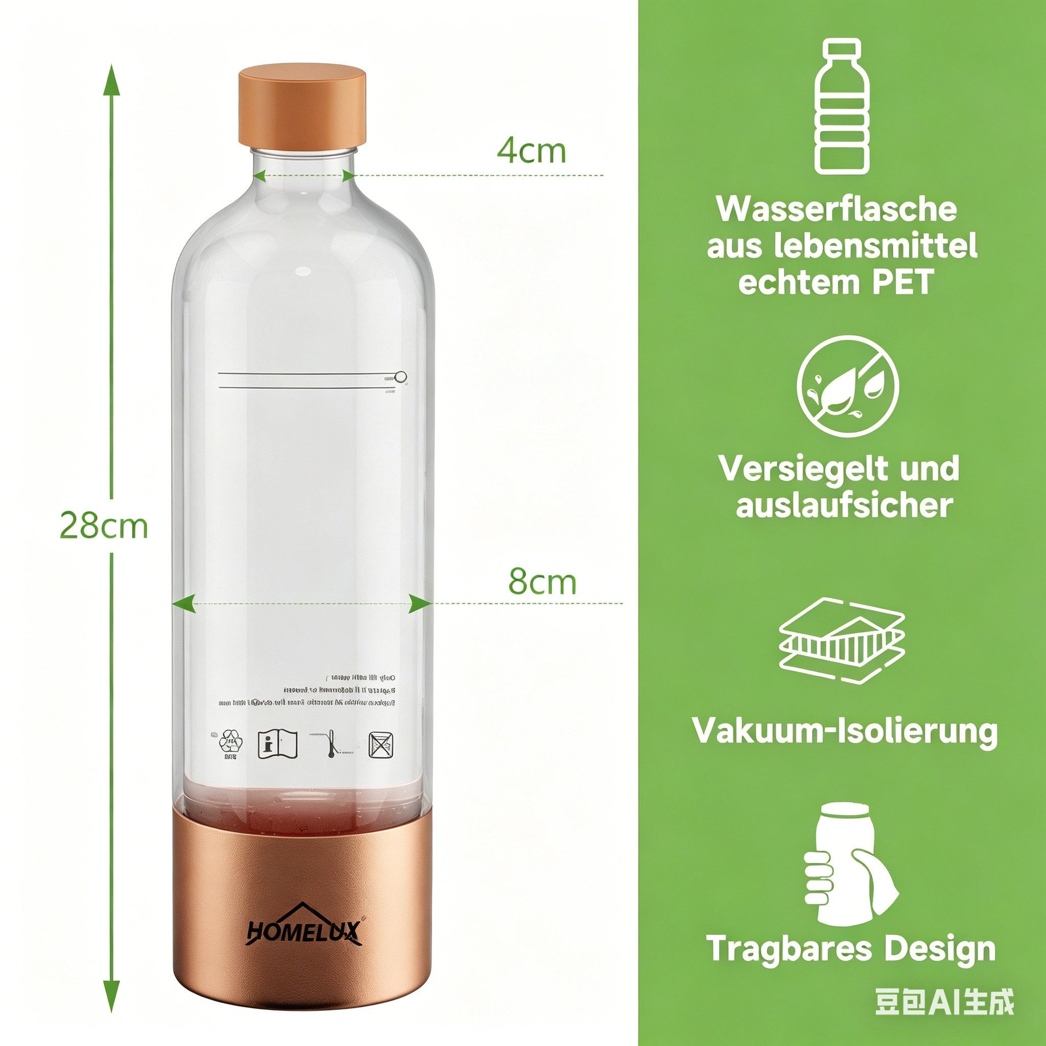 HOMELUX Wassersprudler Sprudelwasser Maschine mit 1L PET-Flaschen Bpa-Frei, (1-tlg), Soda Maker, Wasser Sprudel GeräT, Water Carbonator