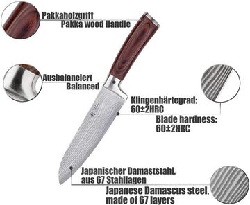 Wakoli Messer-Set Edib 5er Damastmesserset I Holzbox I 8 - 20cm Klinge I Pakkaholzgriff