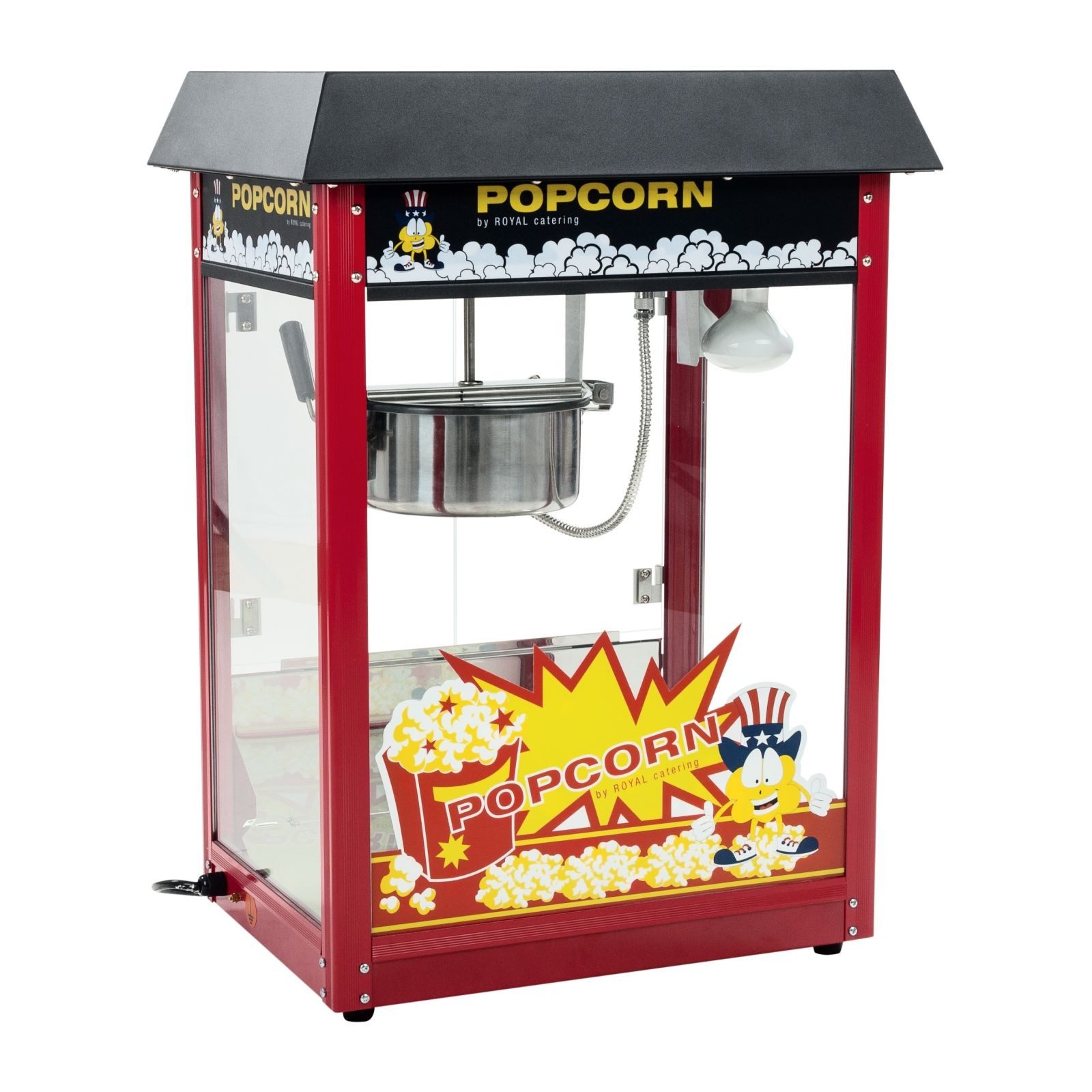 Royal Catering Popcornmaschine 5kg/h Popcornmaker Retro Popcornautomat 1600 W Dach Schwarz Teflon