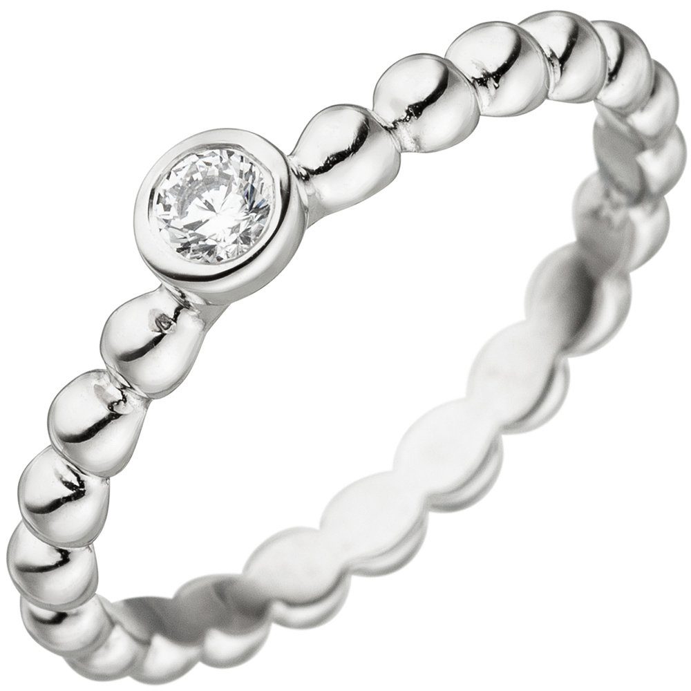 Schmuck Krone Silberring Ring Kugelring Kugel mit weißem Zirkonia Solitär 925 Sterling Silber Damen, Silber 925