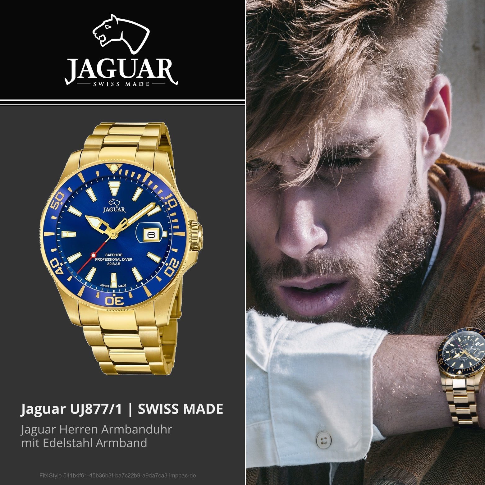 Herren Uhren Jaguar Quarzuhr UJ877/1 Jaguar Herren Armbanduhr Executive, Herrenuhr rund, groß (ca. 43mm), Edelstahl, Edelstahlar