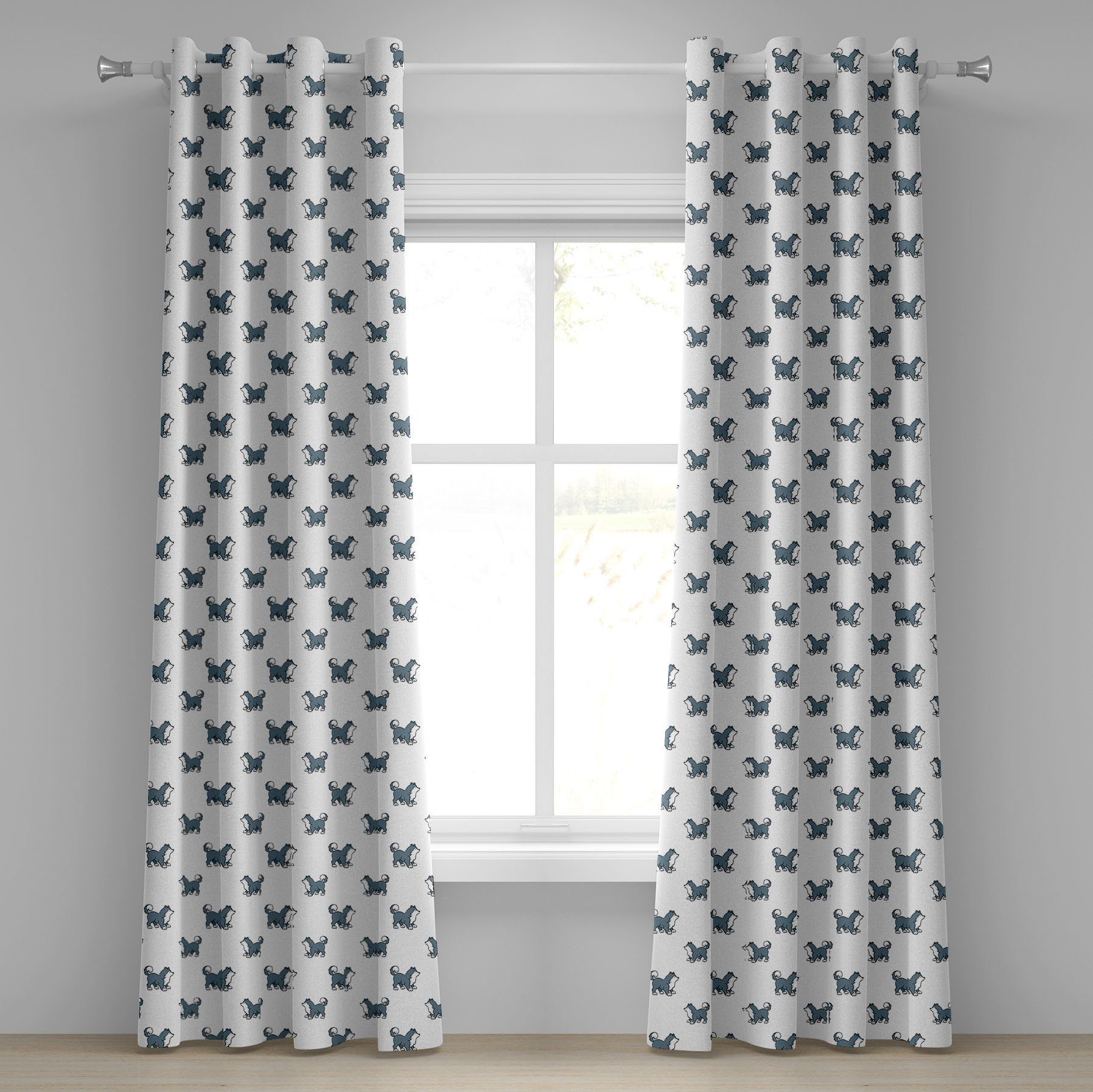 Gardine Dekorative 2-Panel-Fenstervorhänge für Schlafzimmer Wohnzimmer, Abakuhaus, Hundeliebhaber Siberian Husky-Welpen