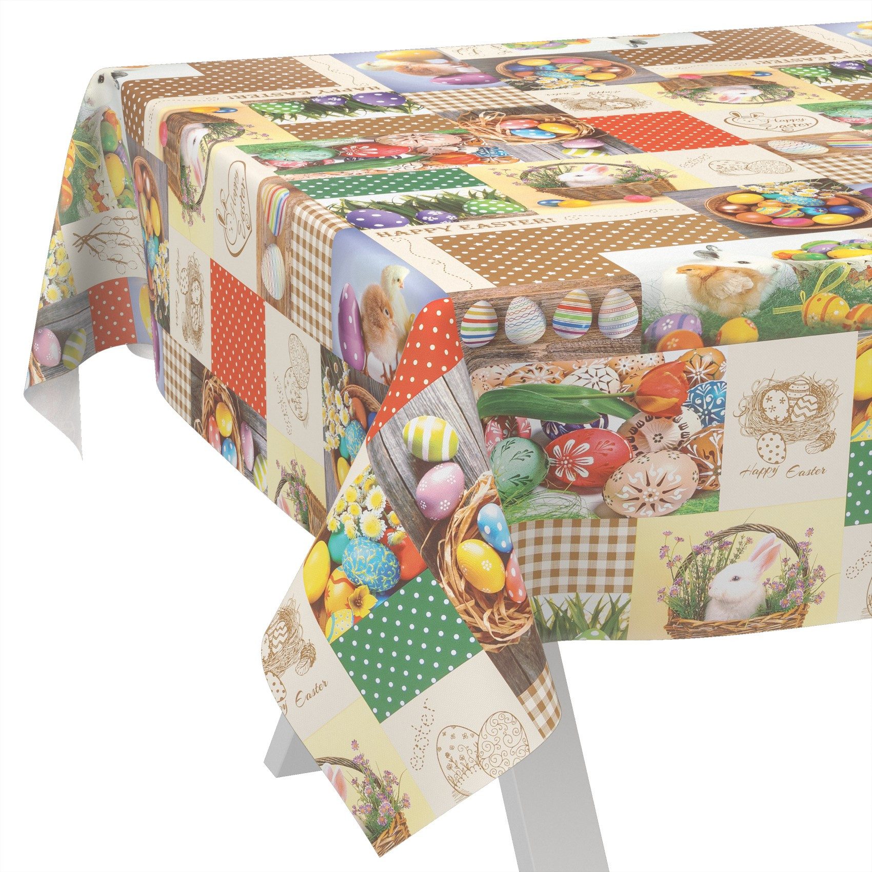 ANRO Tischdecke Wachstuch abwaschbar Ostern Tischwäsche (Einzelstück 1-tlg), wasserabweisend pflegeleicht Collage Bunt 100x140cm