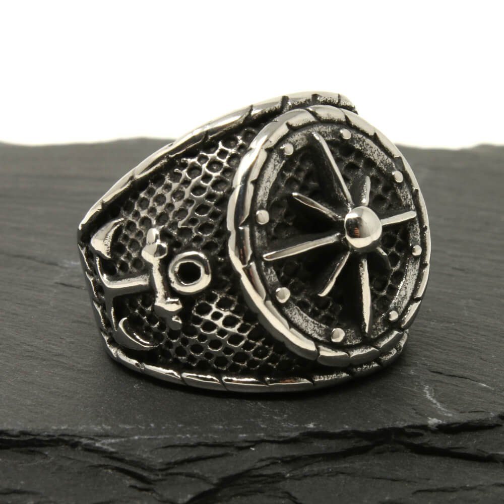 DALMARO.de Fingerring Ring Silber aus Edelstahl - ANCHOR COMPASS | Fingerringe