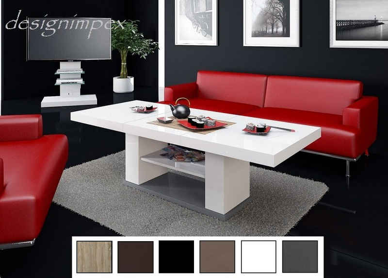 designimpex Couchtisch Design HN-777 Weiß - Grau Hochglanz höhenverstellbar ausziehbar Tisch