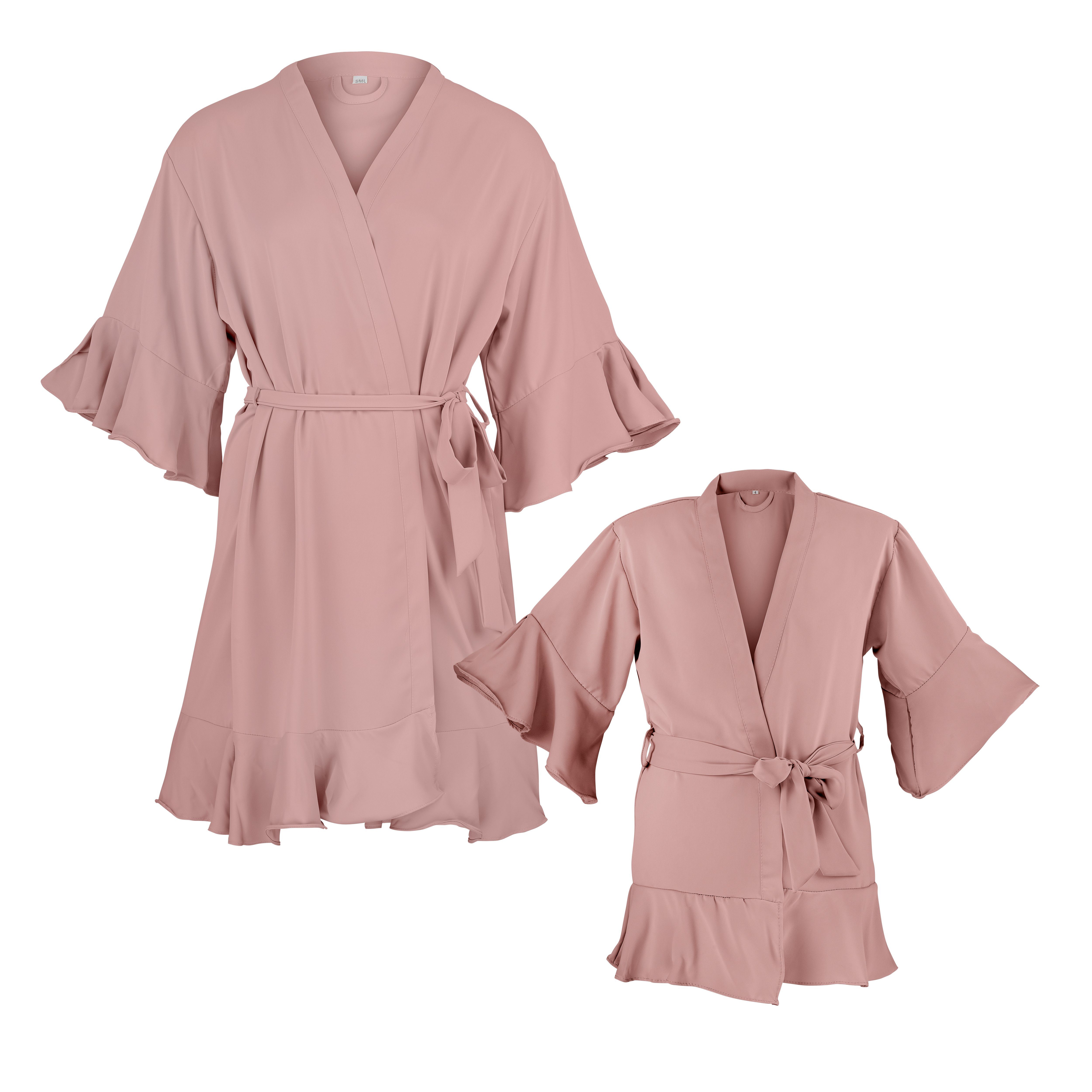 shopandmarry Kimono Kimono für Mutter und Tochter “ruffles”, Kimono-Kragen, Bindegürtel, Mini Me Set rosé