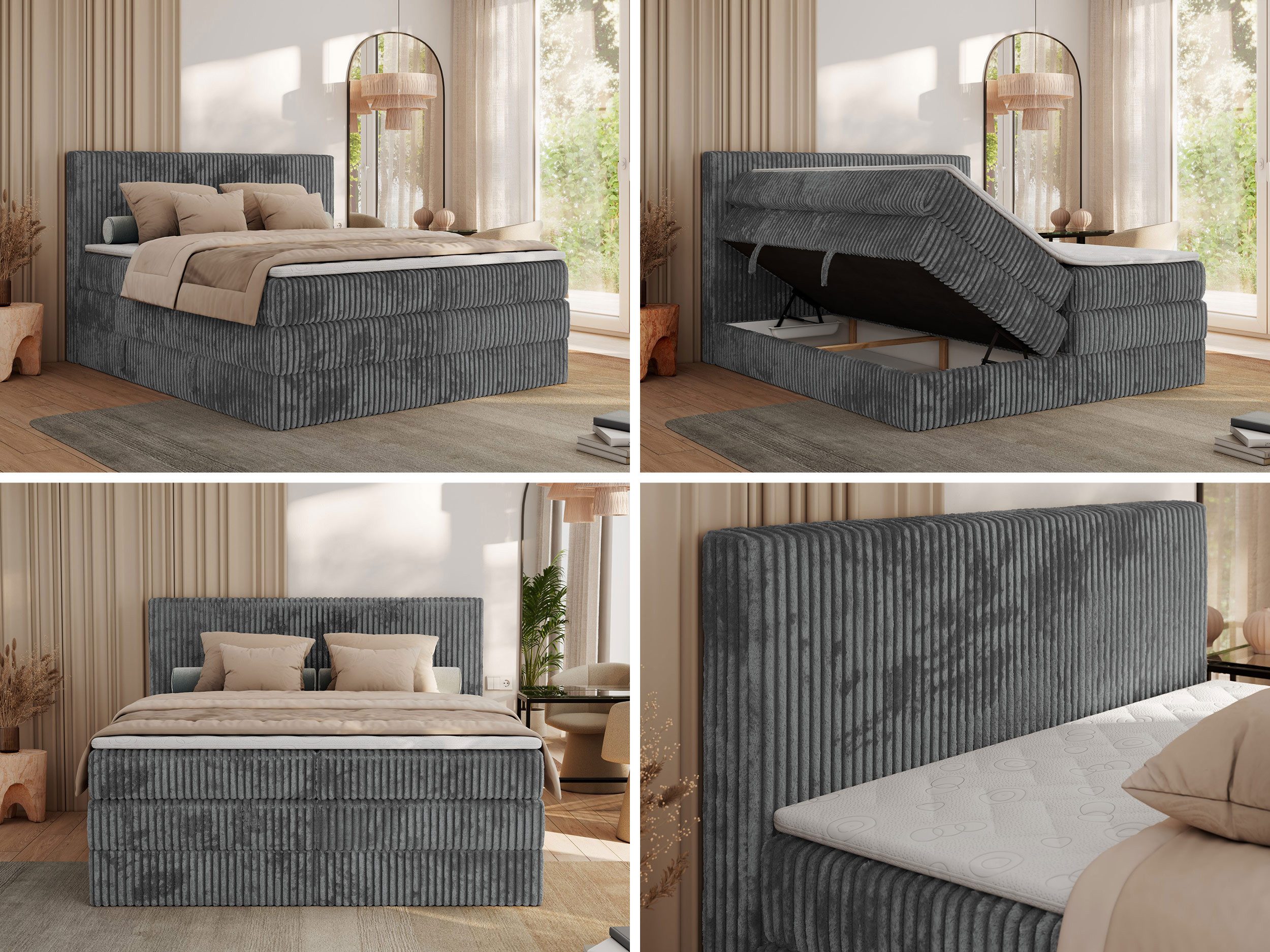 MKS MÖBEL Boxspringbett TILIANO KING (Packung, Set, Topper T25, Doppelbett, T30-Schaum), Polsterbett mit Multipocket-Matratzen, Cord Bett, Zwei Bettkästen