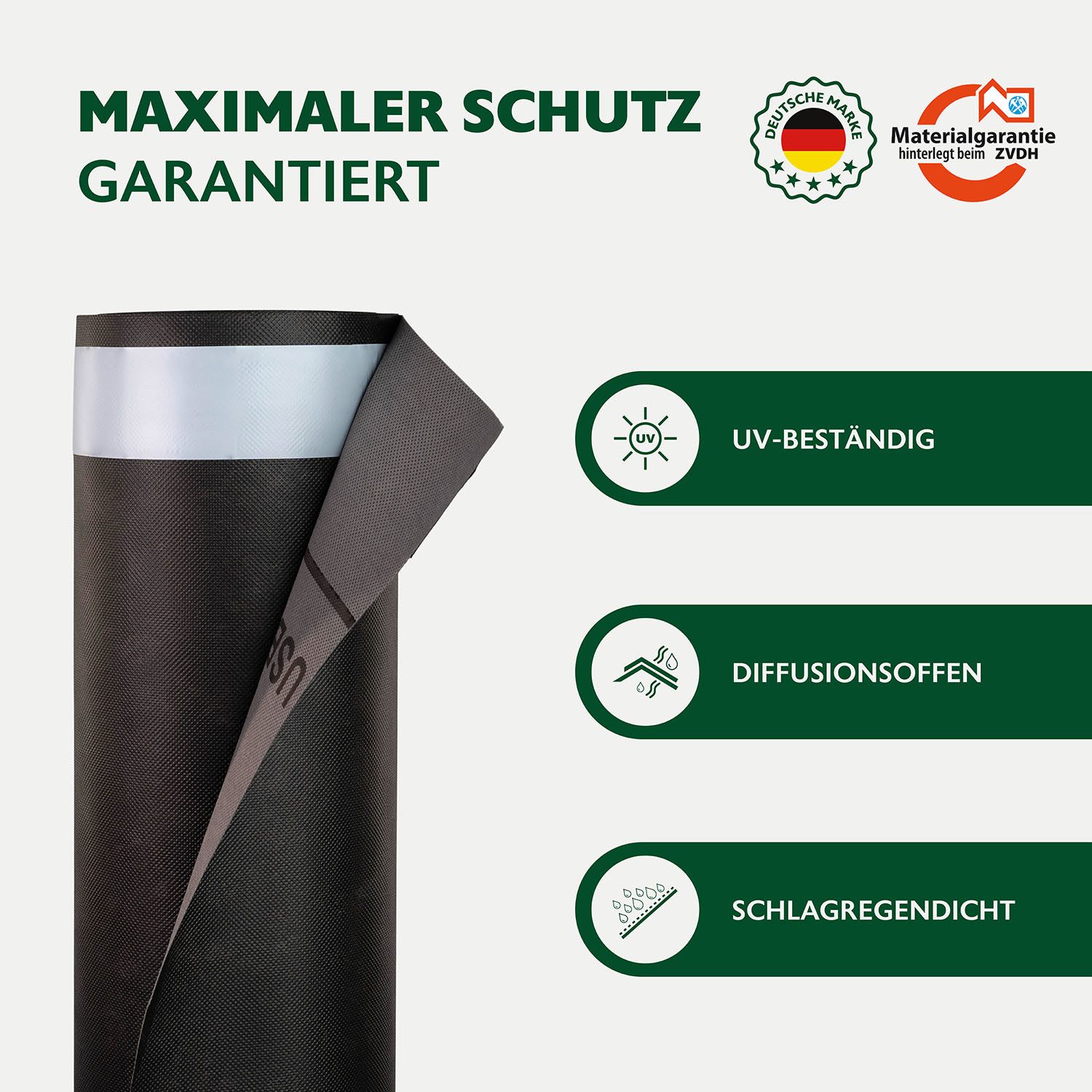ALMO Dachbahn & Fassadenbahn ProLine 130, 1,5m x 25m - 37,5m², (Diffusionsoffene, UV-beständige, Wind- & regensicher Unterdeckbahn), auch als Fassadenbahn bei geschlossenen Fassaden geeignet
