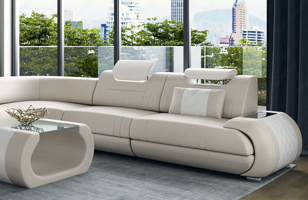 Ledercouch Rimini Sofa Ledersofa, U Dreams Designersofa Form LED, Couch, als mit Schlafsofa, Leder XXL mit Sofa wahlweise Wohnlandschaft Bettfunktion