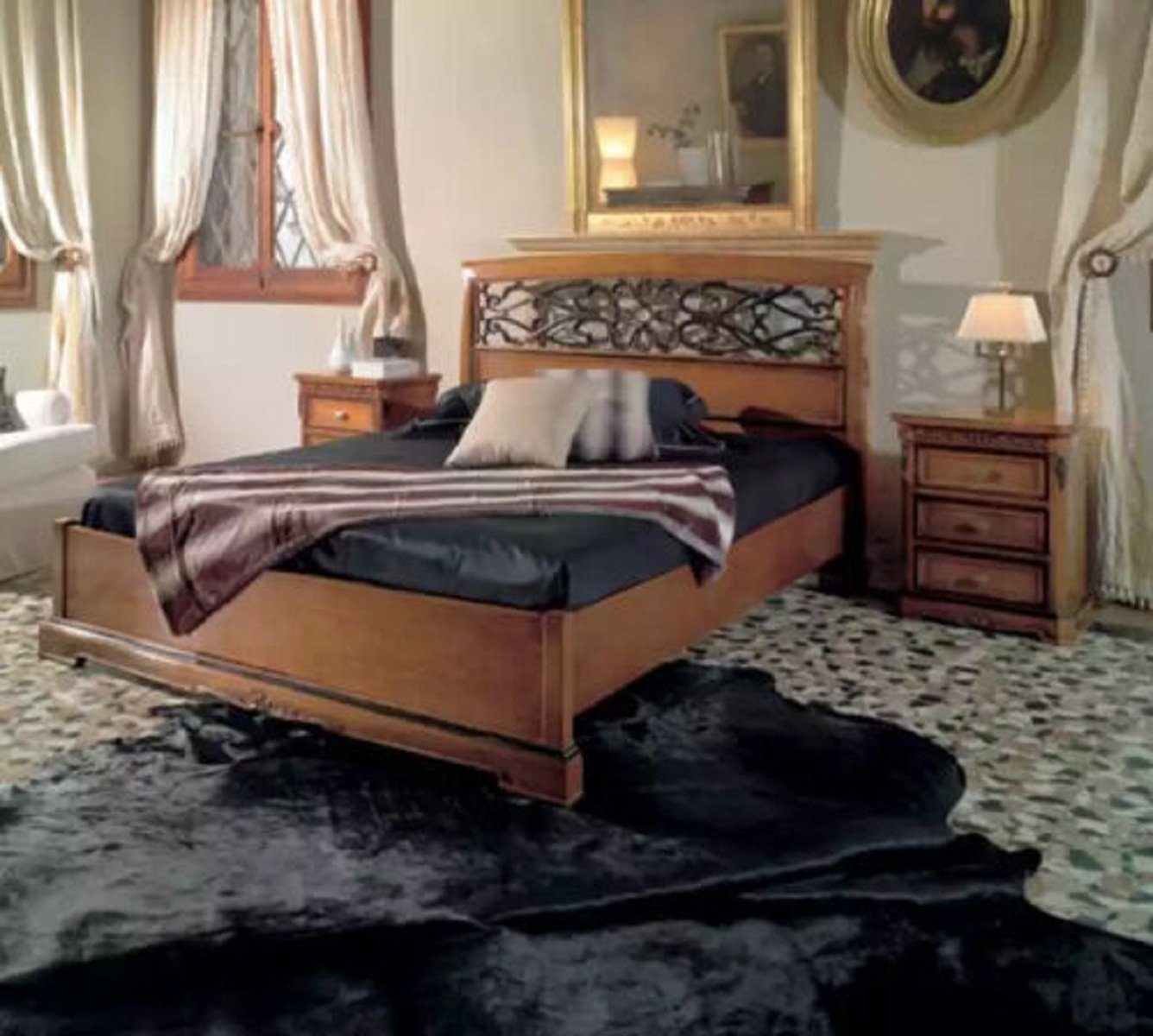 Design + Bett tlg, 2x (3-St., Nachttische Bett 2x Klassisch JVmoebel 3 Nachttische) Schlafzimmer Schlafzimmer-Set Set