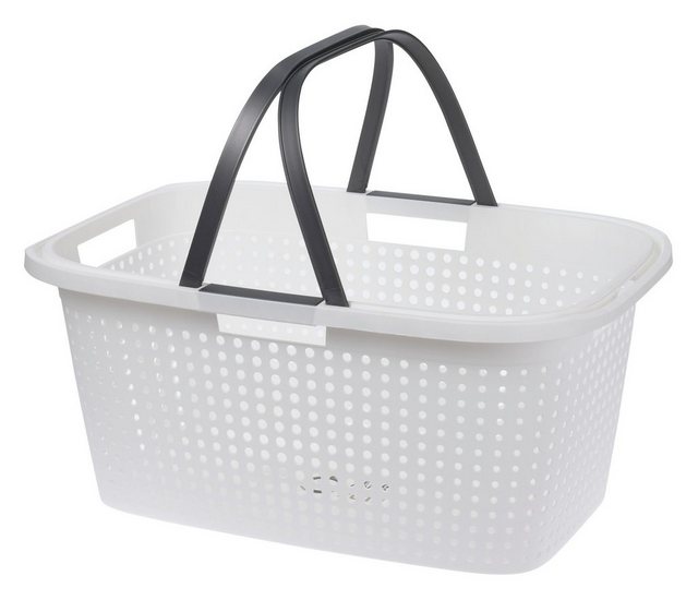 Wäschekorb “Wäschekorb mit Griffen 45 Liter – weiß”, Tragekorb mit klappbaren Griffen – Einkaufskorb Wäschewanne Wäschesammler