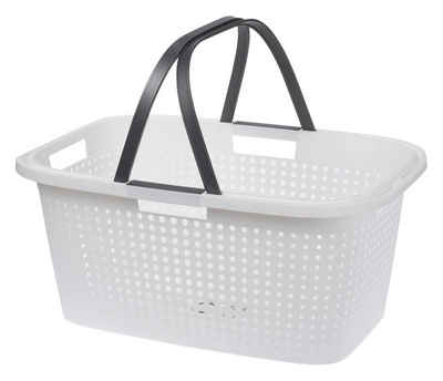 Spetebo Wäschekorb Wäschekorb mit Griffen 45 Liter - weiß, Tragekorb mit klappbaren Griffen - Einkaufskorb Wäschewanne Wäschesammler