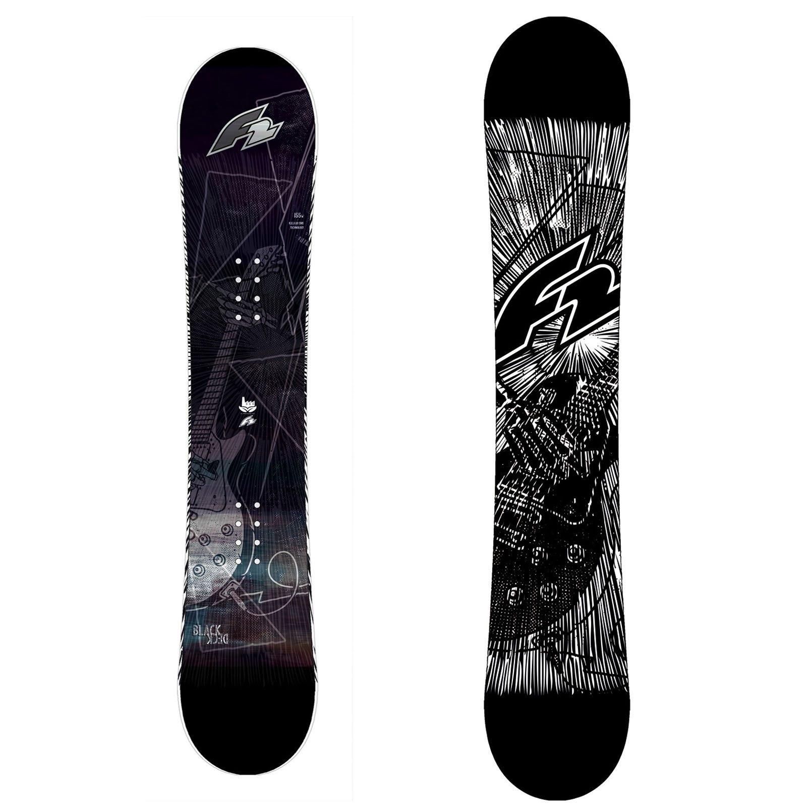 F2 Snowboard F2 Herren Snowboard Black Deck Freeride/Freestyle 157mw cm Schwarz 202