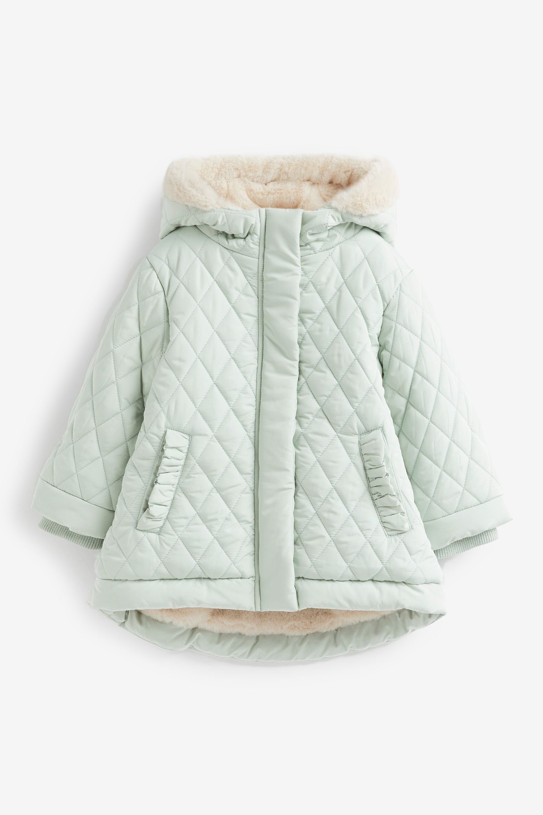 Next Steppmantel Wasserabweisender Parka mit Kunstfellbesatz (1-tlg) Mint Green