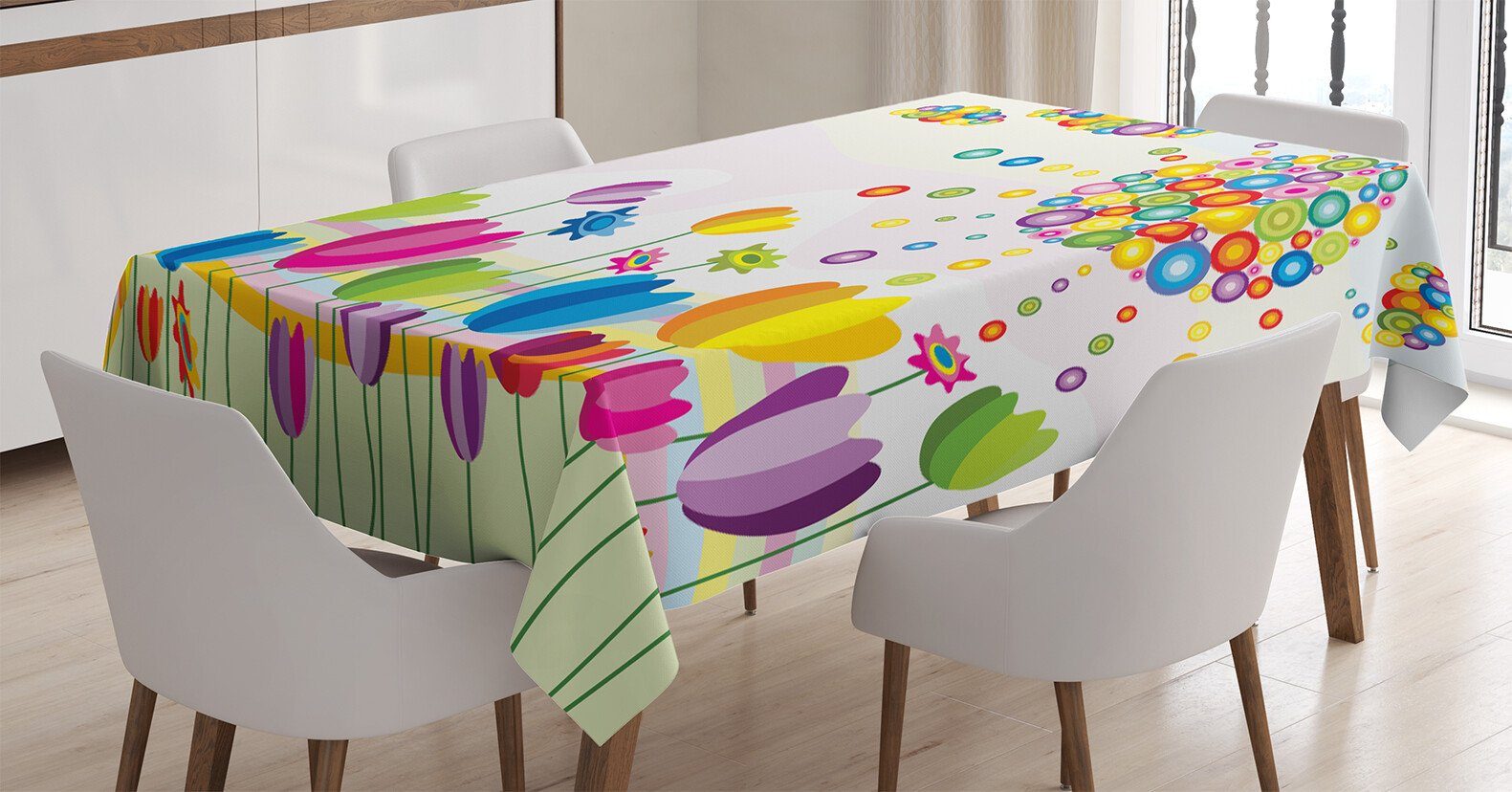 Abakuhaus Tischdecke Farbfest Waschbar Für den Außen Bereich geeignet Klare Farben, Bunt Abstrakte Blumen-Sommer