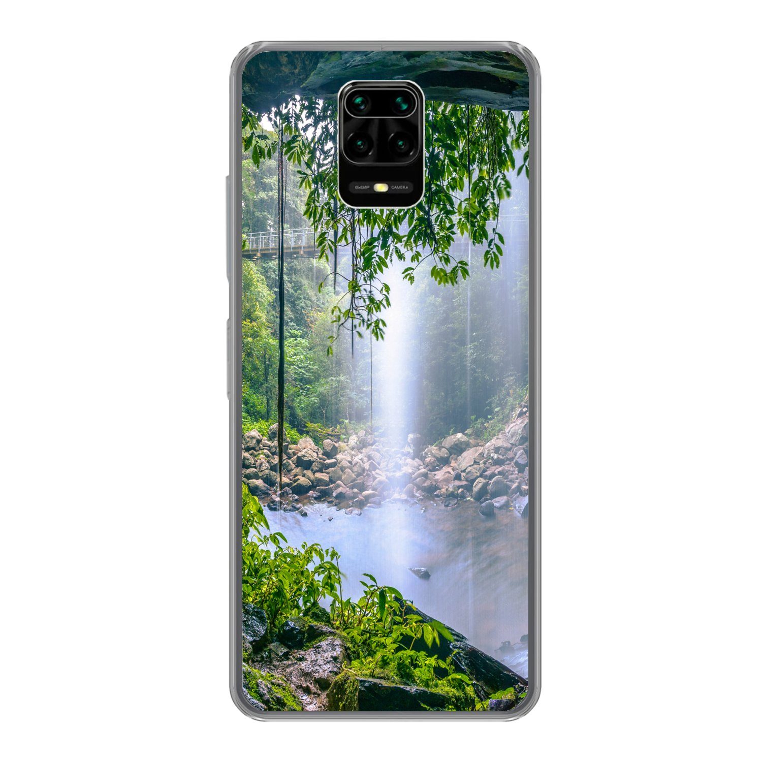 MuchoWow Handyhülle für Xiaomi Redmi Note 9 Pro Dschungel - Regenwald - Wasser - Wasserfal, Phone Case, Silikon, Schutzhülle Dünn