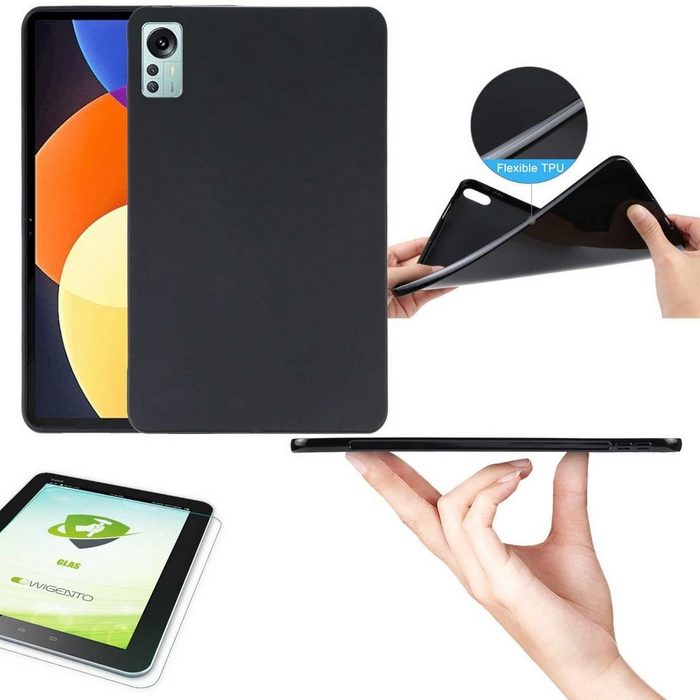 Wigento Tablet-Hülle Für Xiaomi Mi Pad 5 Pro 12.4 2022 Schwarz Hülle Tablet Tasche Cover + H9 Hart Glas
