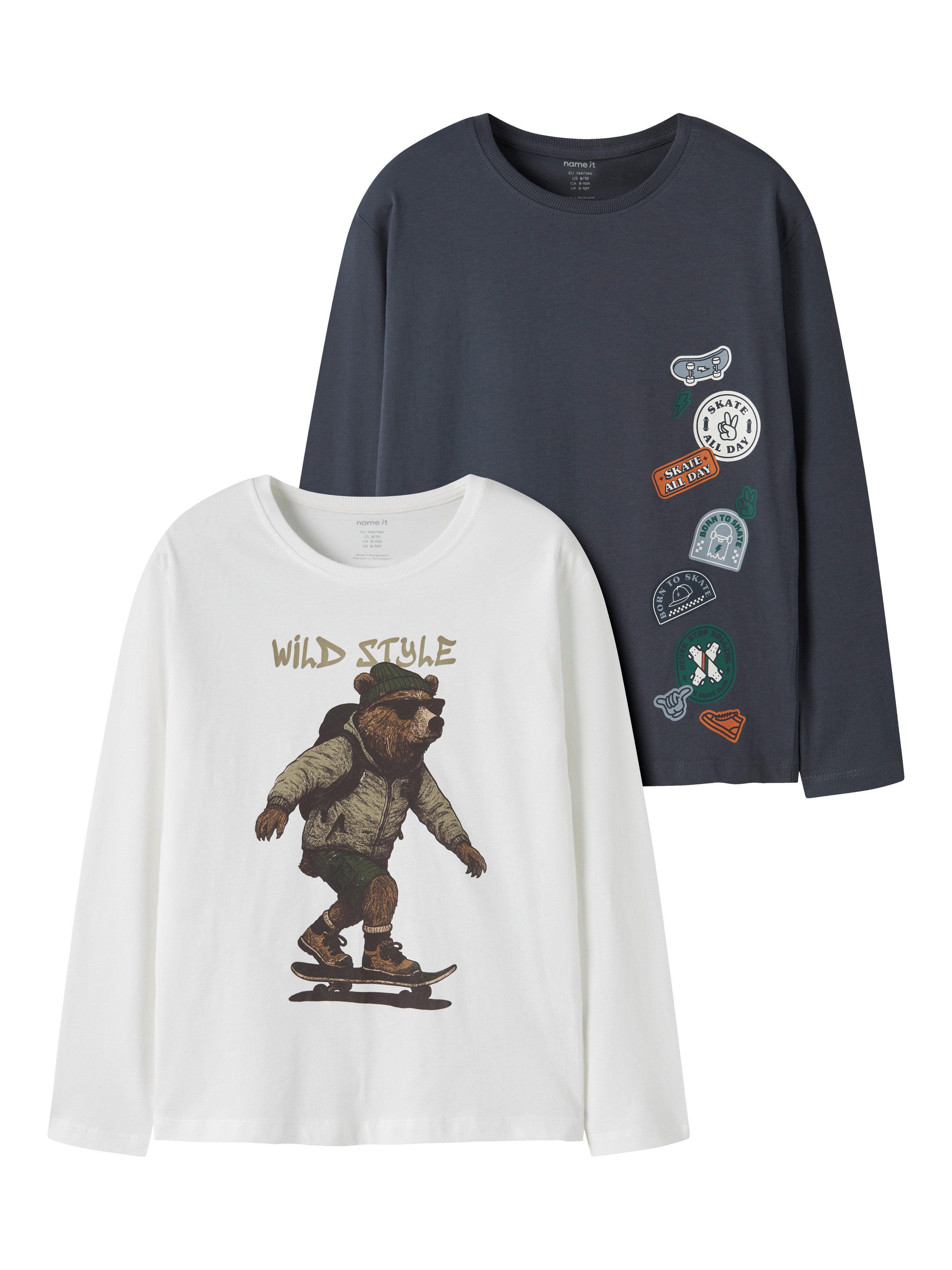 Name It Langarmshirt NKMVAGNO 2P LS LOOSE TOP (Packung, 2-tlg., 2er-Pack) Baumwolle, loose fit, Print