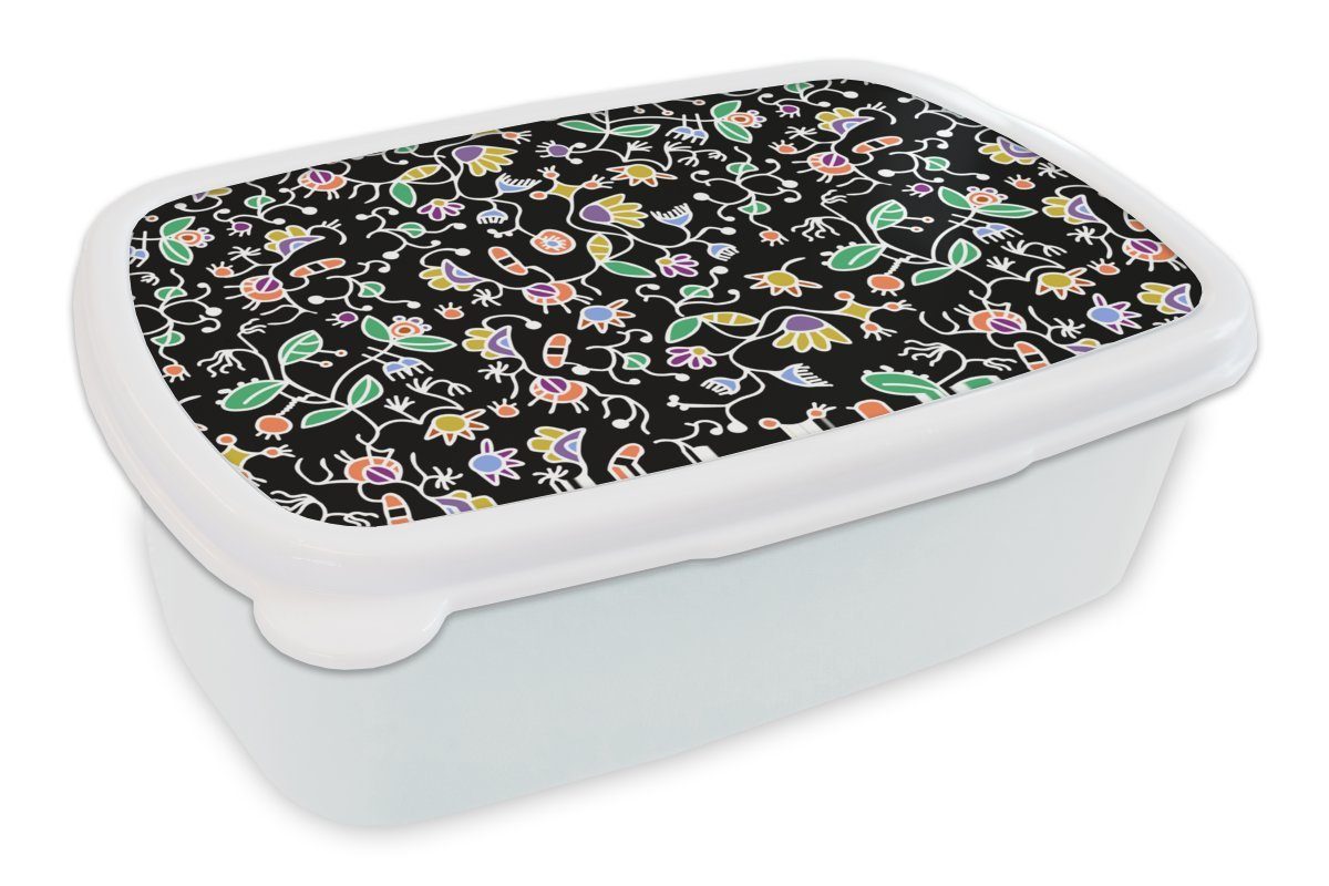 MuchoWow Lunchbox Muster - Blumen - Frühling, Kunststoff, (2-tlg), Brotbox für Kinder und Erwachsene, Brotdose, für Jungs und Mädchen weiß