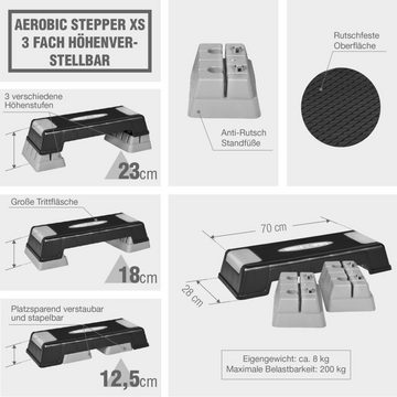 GORILLA SPORTS Stepper Höhenverstellbar (3 Stufen), Rutschfest, bis 200 kg, Grau-Schwarz