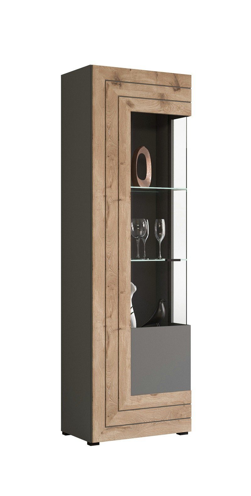 xonox.home Vitrine Vitrine Freno, grau matt / Nox Oak, inkl. LED Beleuchtung