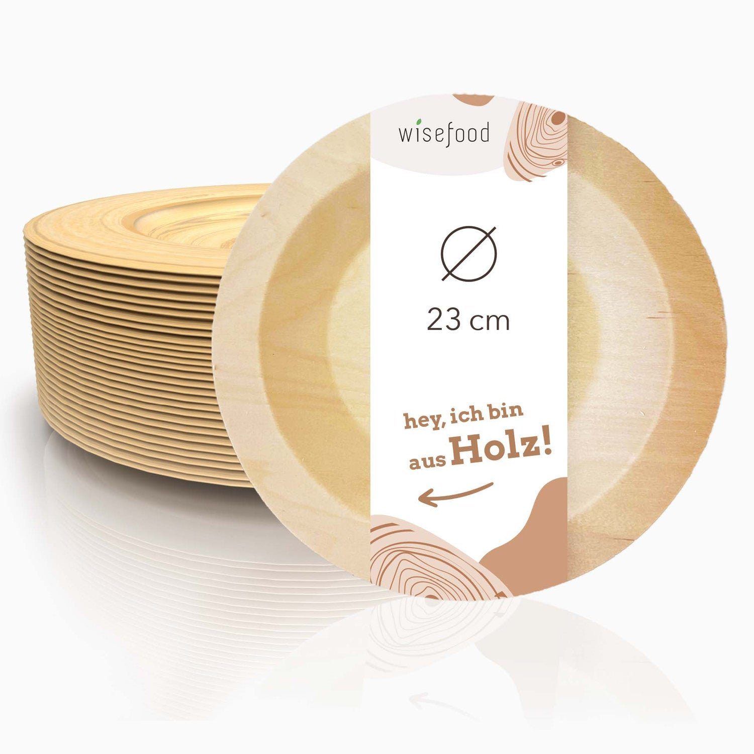wisefood Einwegteller Birkenholzteller - rund 23cm, (20 St)