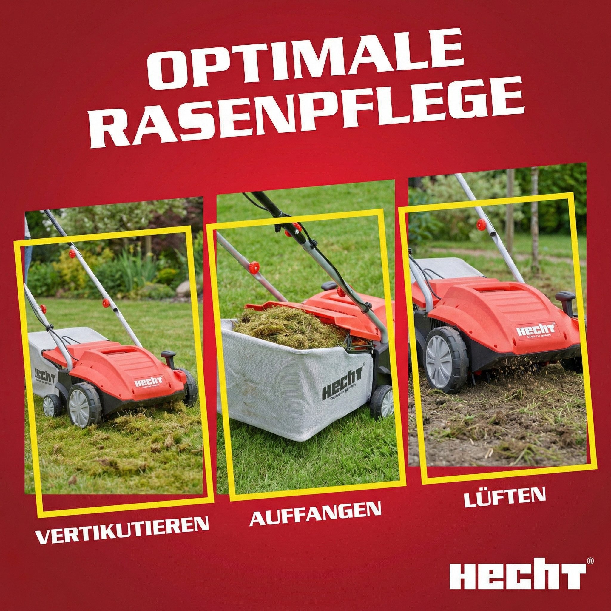 Hecht Elektro-Vertikutierer / Lüfter Rasenlüfter 1420 2in1 Profi, 32 cm Arbeitsbreite, 1500 W, 16 Messer, 35 Liter Grasfangkorb