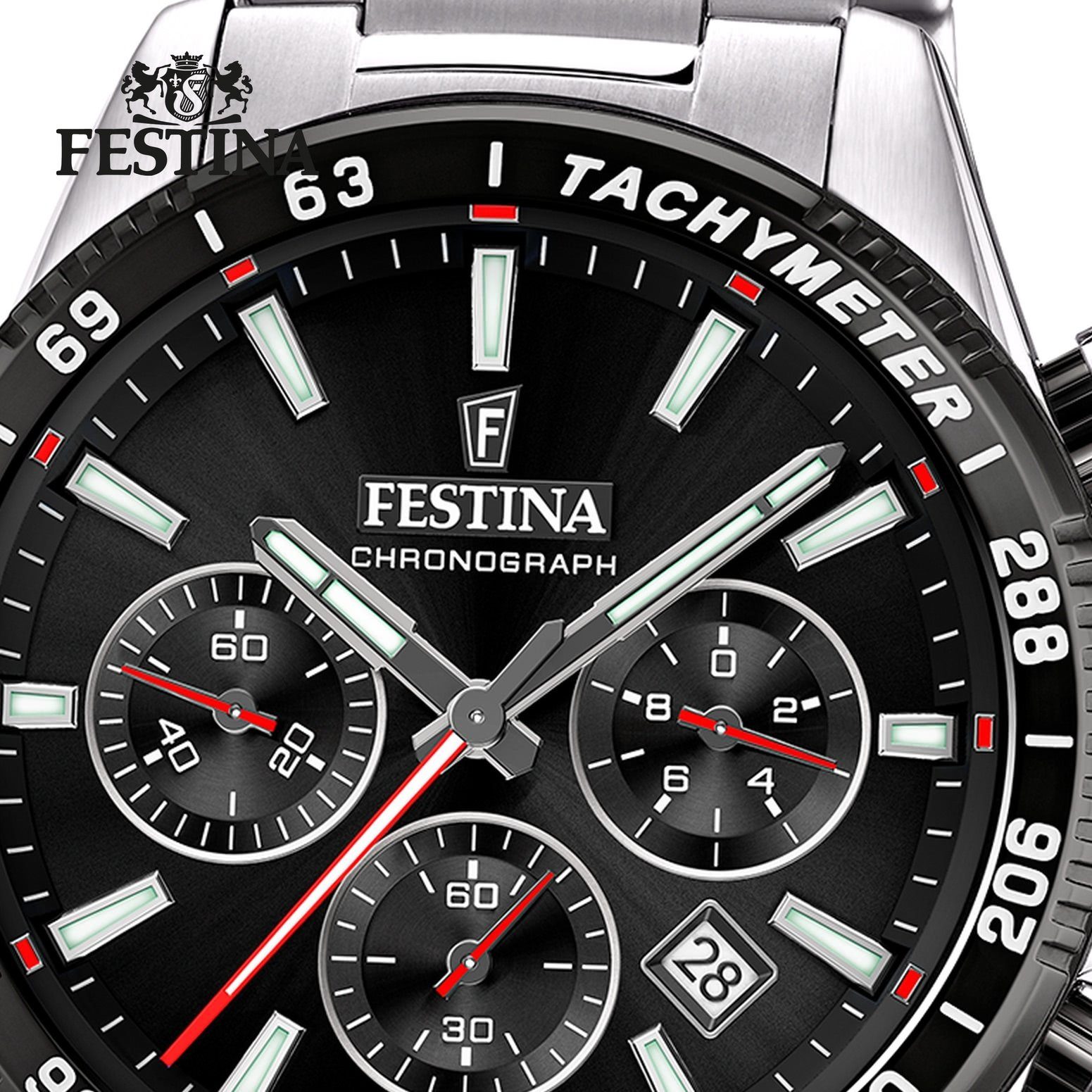 Festina Quarzuhr Festina Herrenuhr Timeless Chronograph, (Analoguhr), Herren Armbanduhr rund, Edelstahlarmband silber, Elegant
