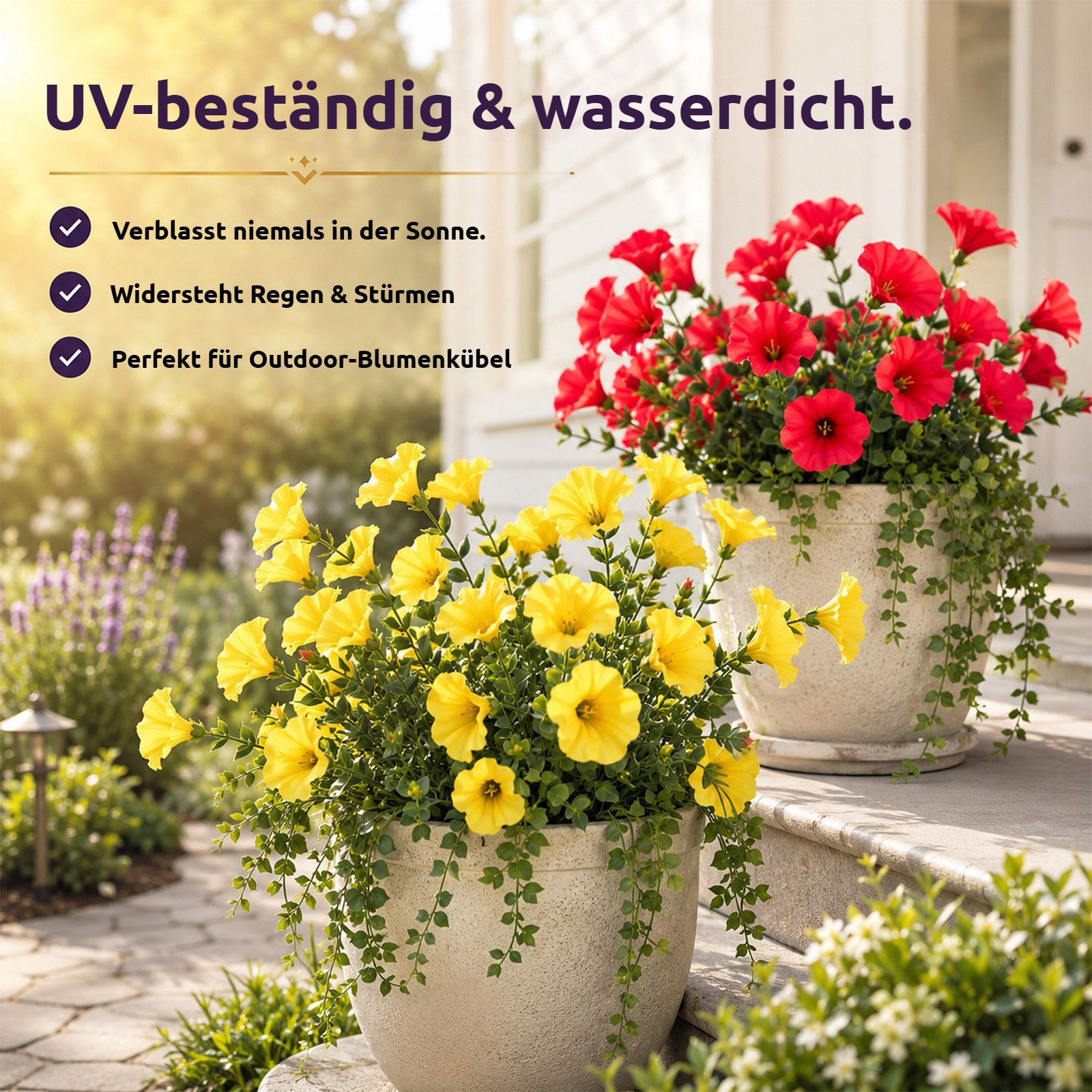Kunstblumenstrauß 12 Bündel künstliche Blumen wie echt, UV‑beständig, pflegeleicht Prunkwinde / Stiefmütterchen, BlingBin, Höhe 35 cm, Kunstpflanzen für Außenbe – Bild 3 von 5
