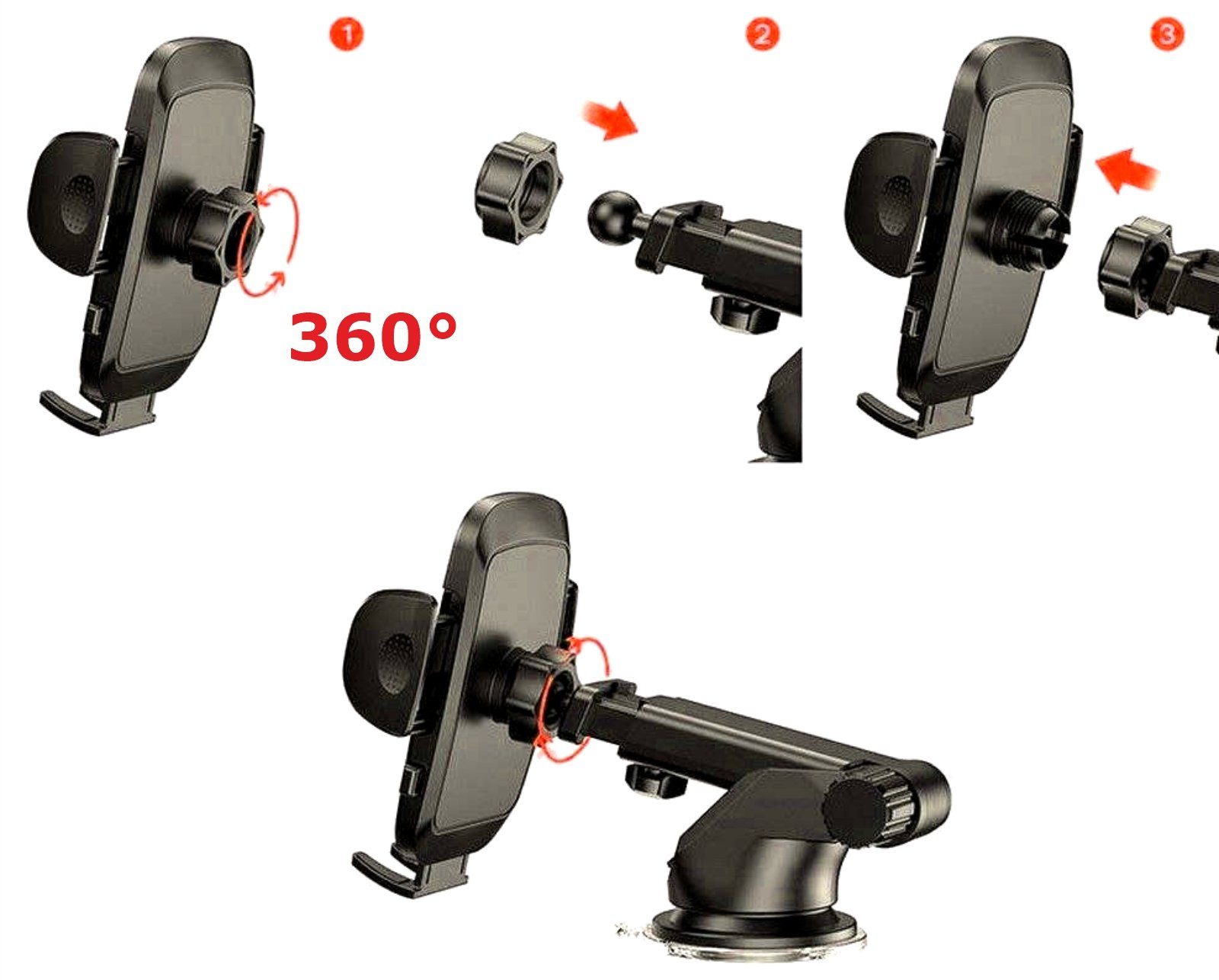 SECUMAX Handy-Halterung Universal Smartphone Auto Scheiben Global Halter 360° + 270° – Bild 4 von 5