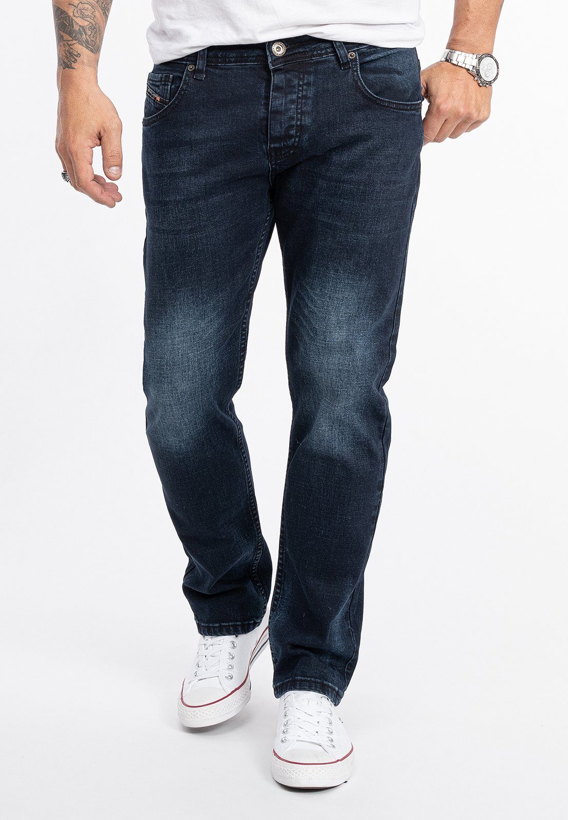 Straight-Jeans Blau Rock Stonewashed Herren Jeans Creek RC-2278