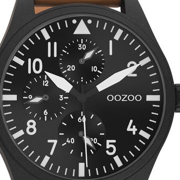 OOZOO Quarzuhr Oozoo Herren Armbanduhr Timepieces, (Analoguhr), Herrenuhr rund, groß (ca. 42mm) Lederarmband, Casual-Style