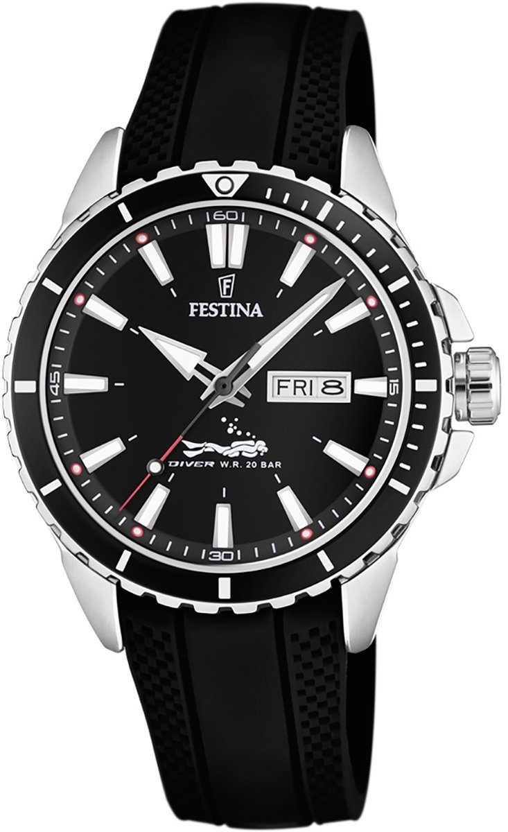 Festina Quarzuhr Uhr schwarz, F20378/1 Elegant Armbanduhr PURarmband Herren Herren PU, Festina Wochentag rund