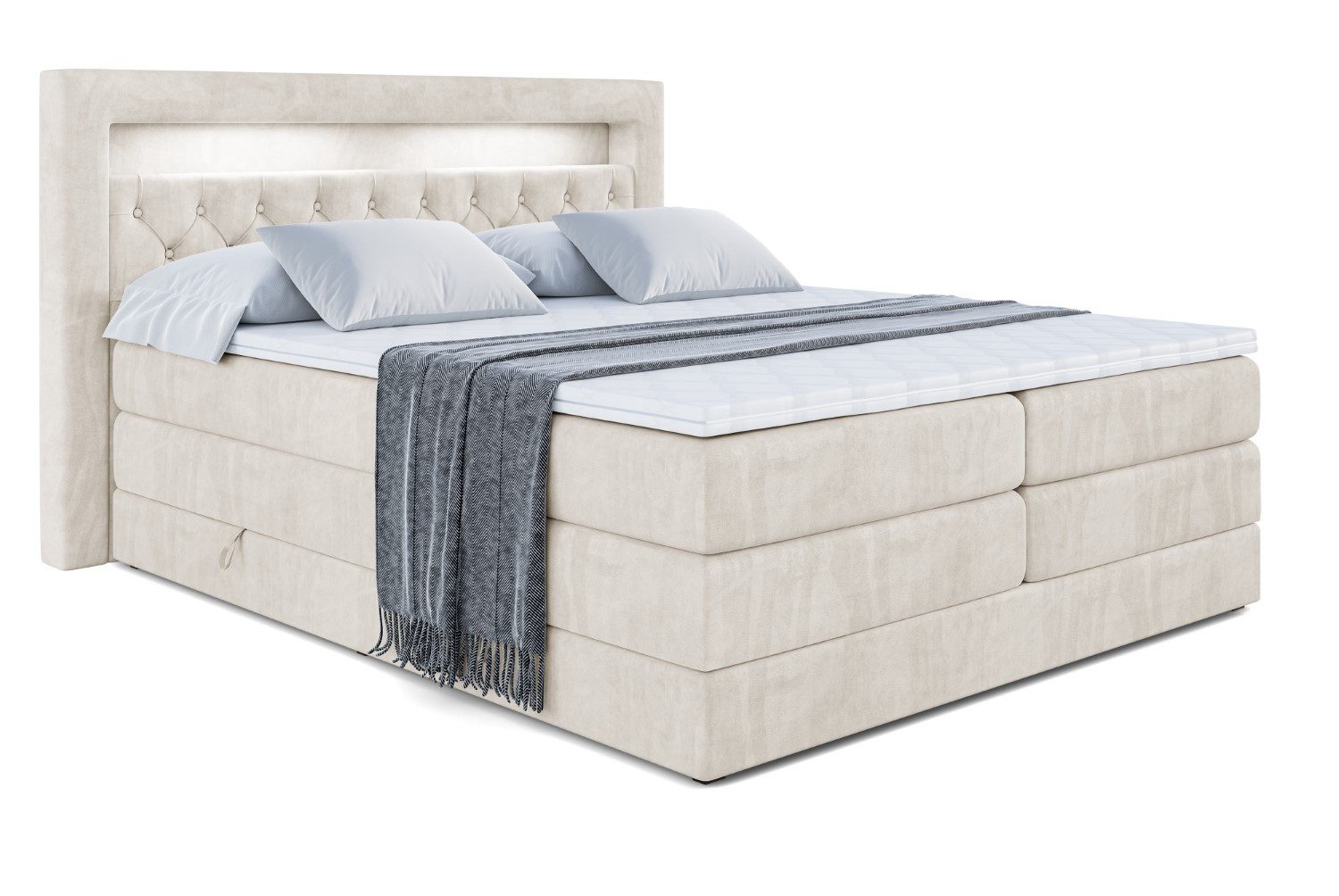 ALTDECOR Boxspringbett NOEL GOLD KING (mit Matratze und Lattenrost Topper Polsterbett mit Bettkasten Boxbett), H4 Multipocket, H3 Bonellfederung, Doppelbett Springboxbett