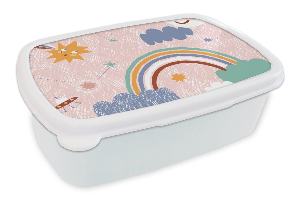 MuchoWow Lunchbox Raum - Kind - Regenbogen, Kunststoff, (2-tlg), Brotbox für Kinder und Erwachsene, Brotdose, für Jungs und Mädchen weiß