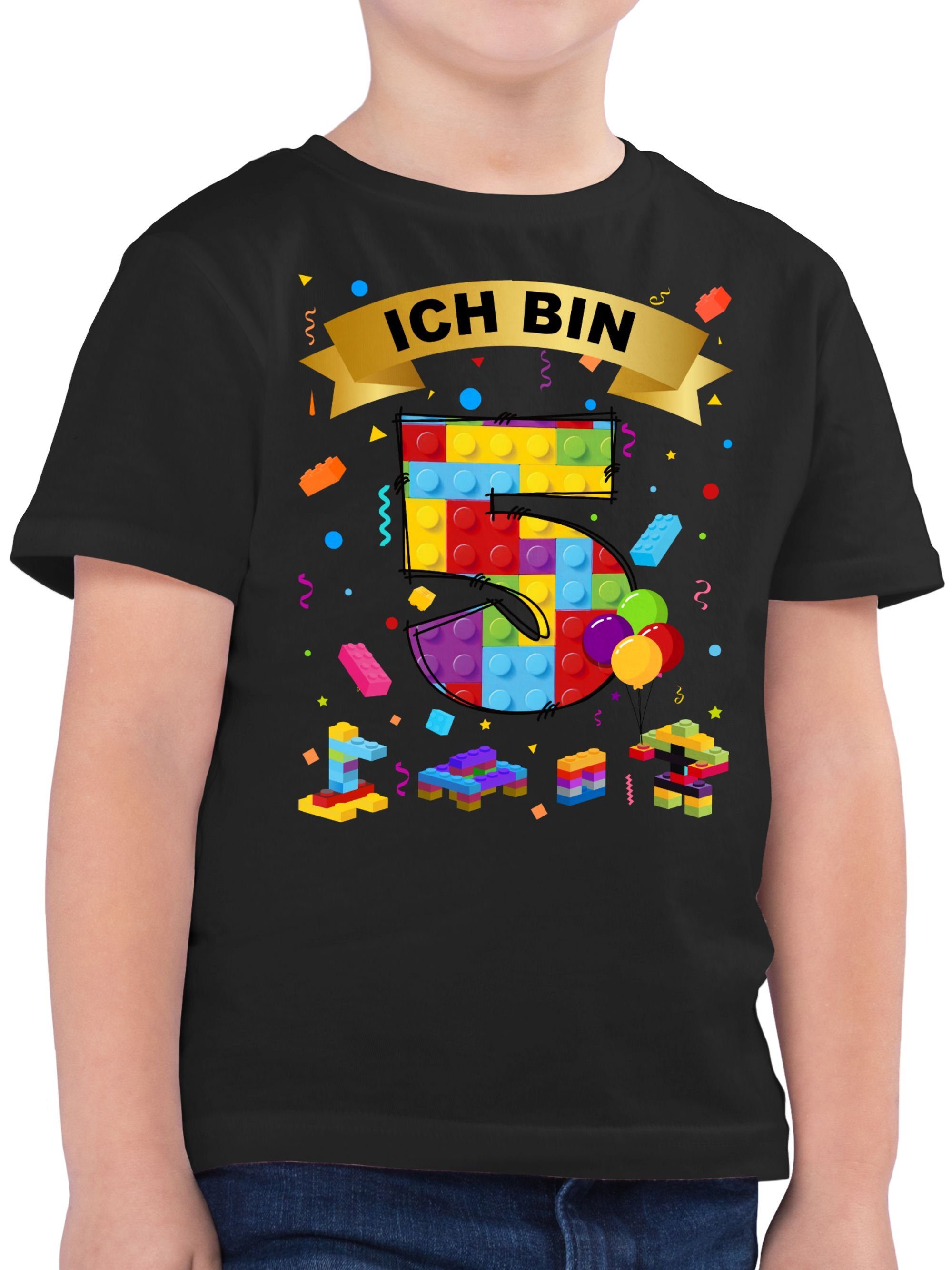Shirtracer T-Shirt Ich bin 5 Bausteine 5. Geburtstag 01 Schwarz