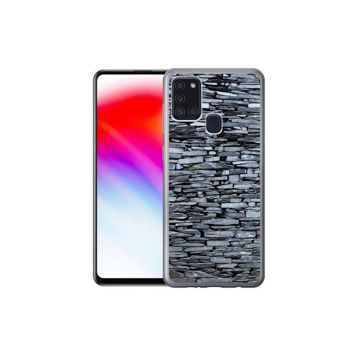 MuchoWow Handyhülle Grau gefärbte Steinmauer Handyhülle Samsung Galaxy A21s Smartphone-Bumper Print Handy AR12323