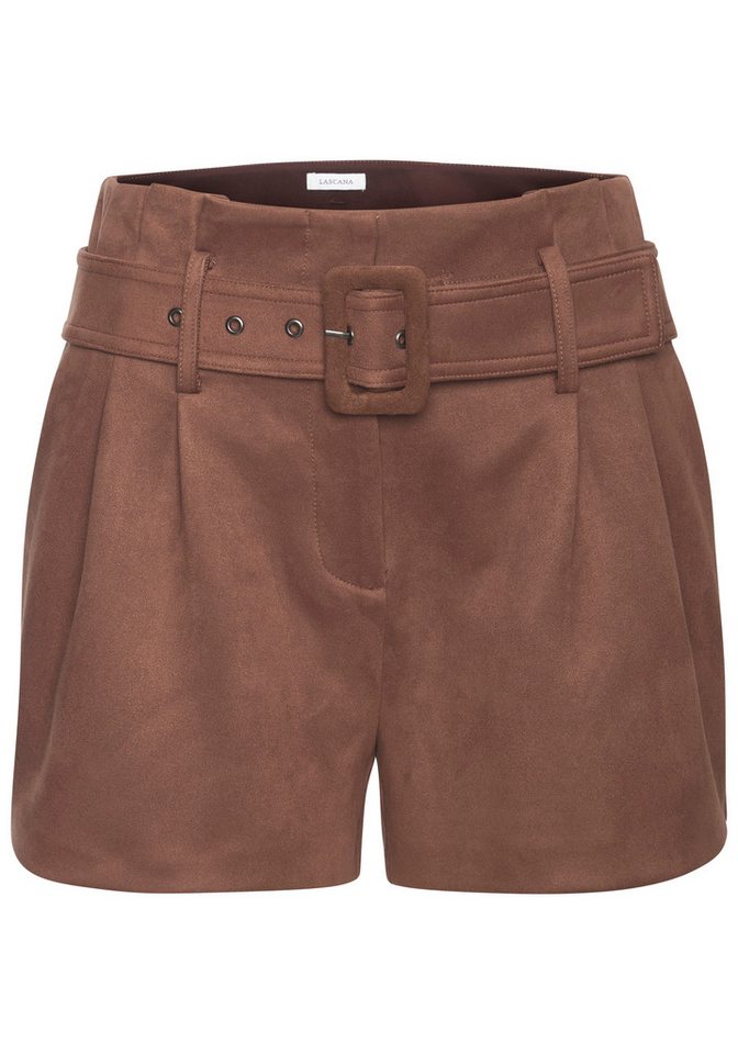 LASCANA Shorts aus Velourlederimitat mit Gürtel (mit Gürtel) Kunstledershorts, Festival, Party, modisch