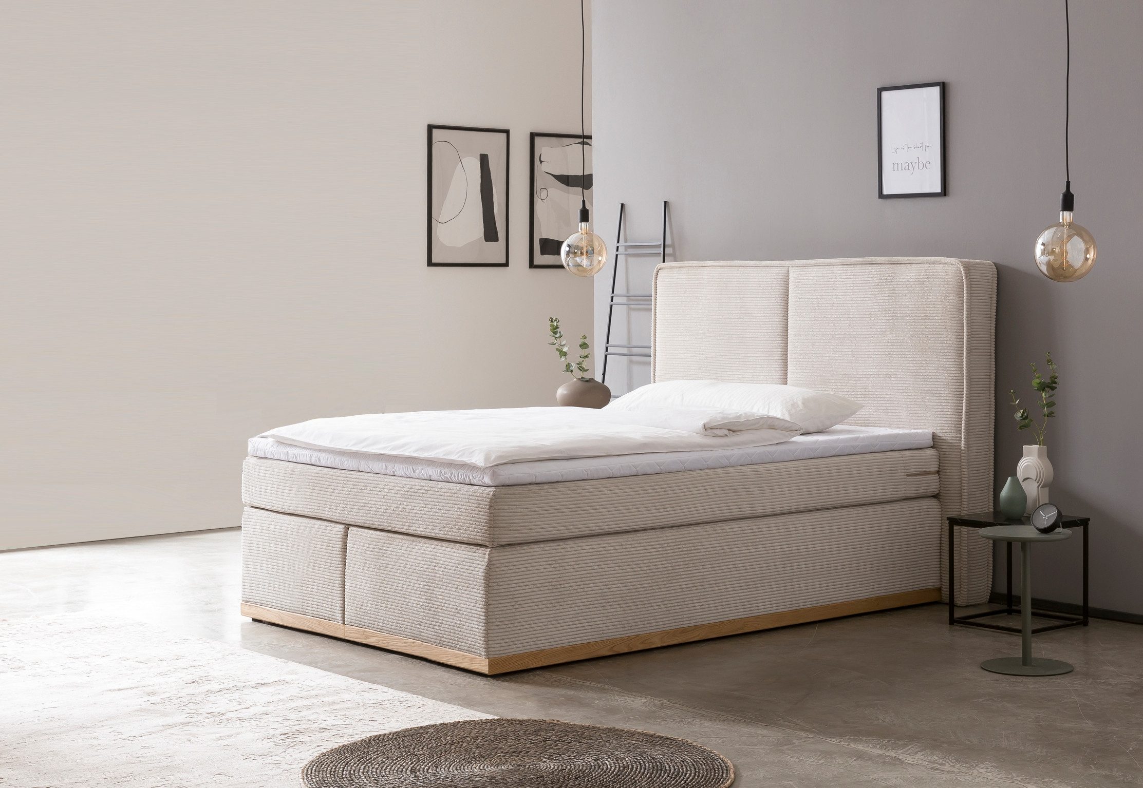 Home affaire Boxspringbett SHERWOOD Cord Hotelbett, Polsterbett Premiumbett Boxbett (Bestseller Otto´s Choice Luxusbett in 4 Breiten), Hochwertiger Cord,weiche Velours-Struktur, mit premium Topper