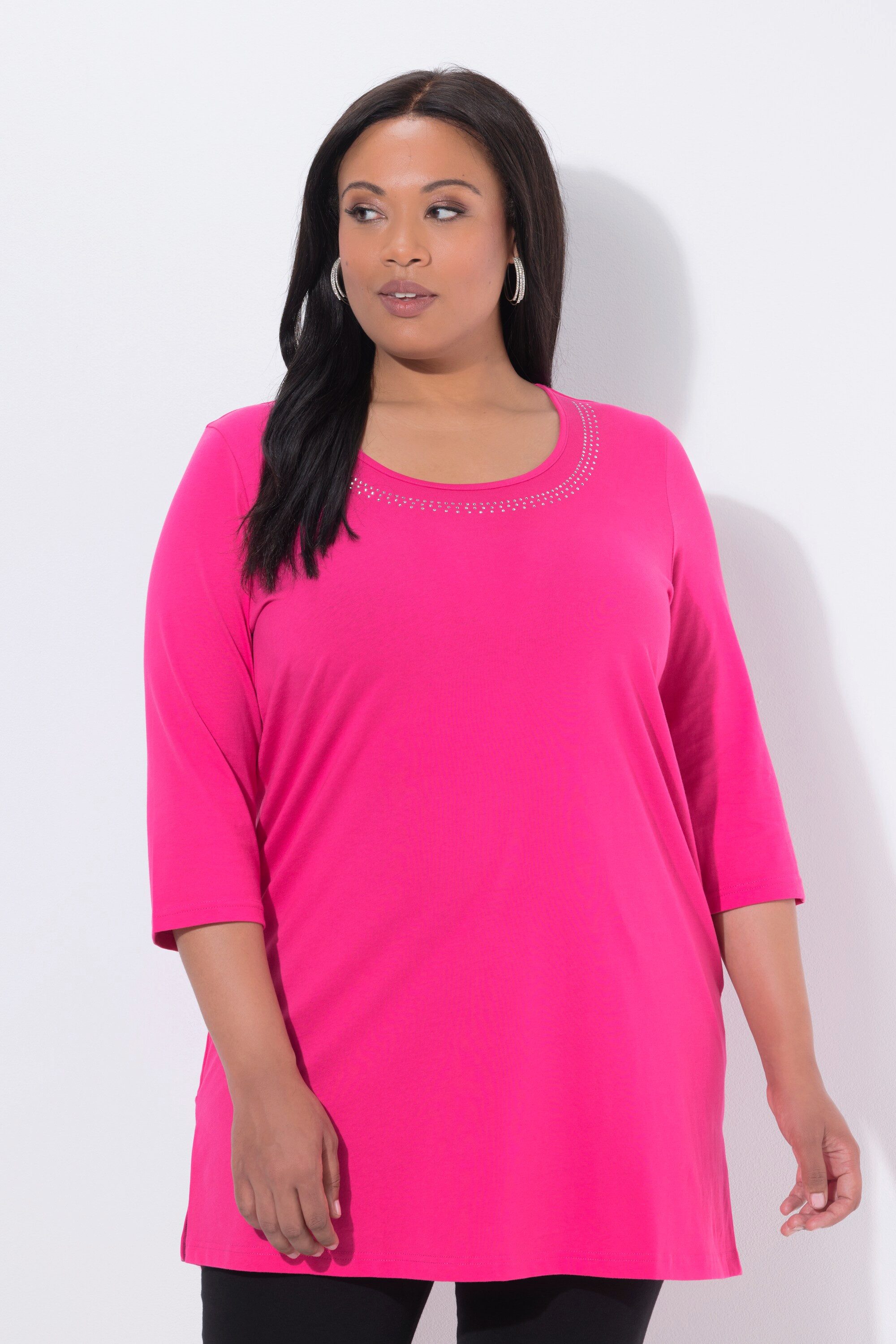 Ulla Popken Longshirt Longshirt Nieten A-Linie Rundhals 3/4-Arm