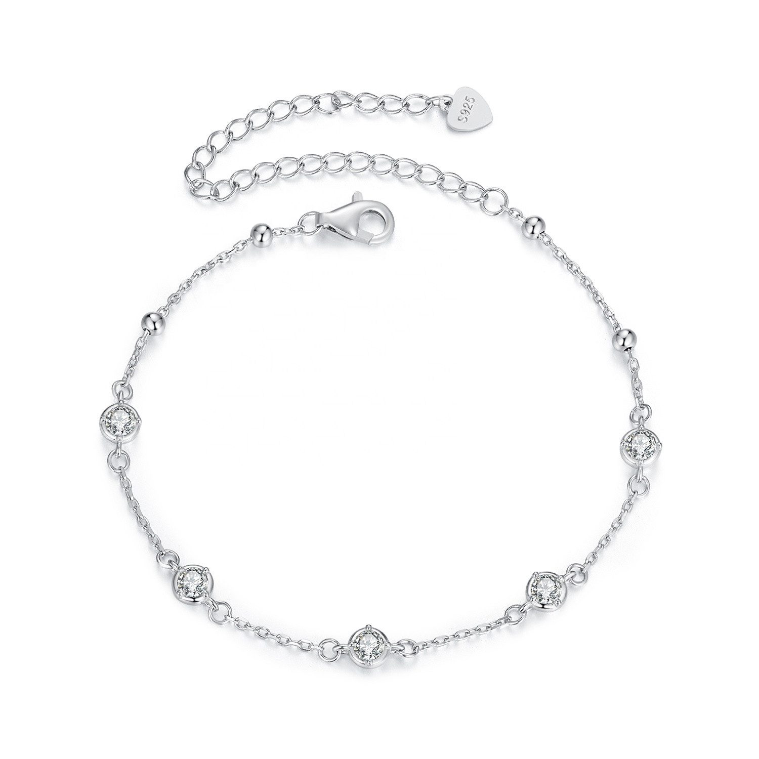 Runde Perlé Silberarmband Moissanit Armband Damen – 925 Sterling Silber, Platin beschichtet, Armband mit funkelnden Moissaniten, D-Farbe VVS1, GRA-zertifiziert
