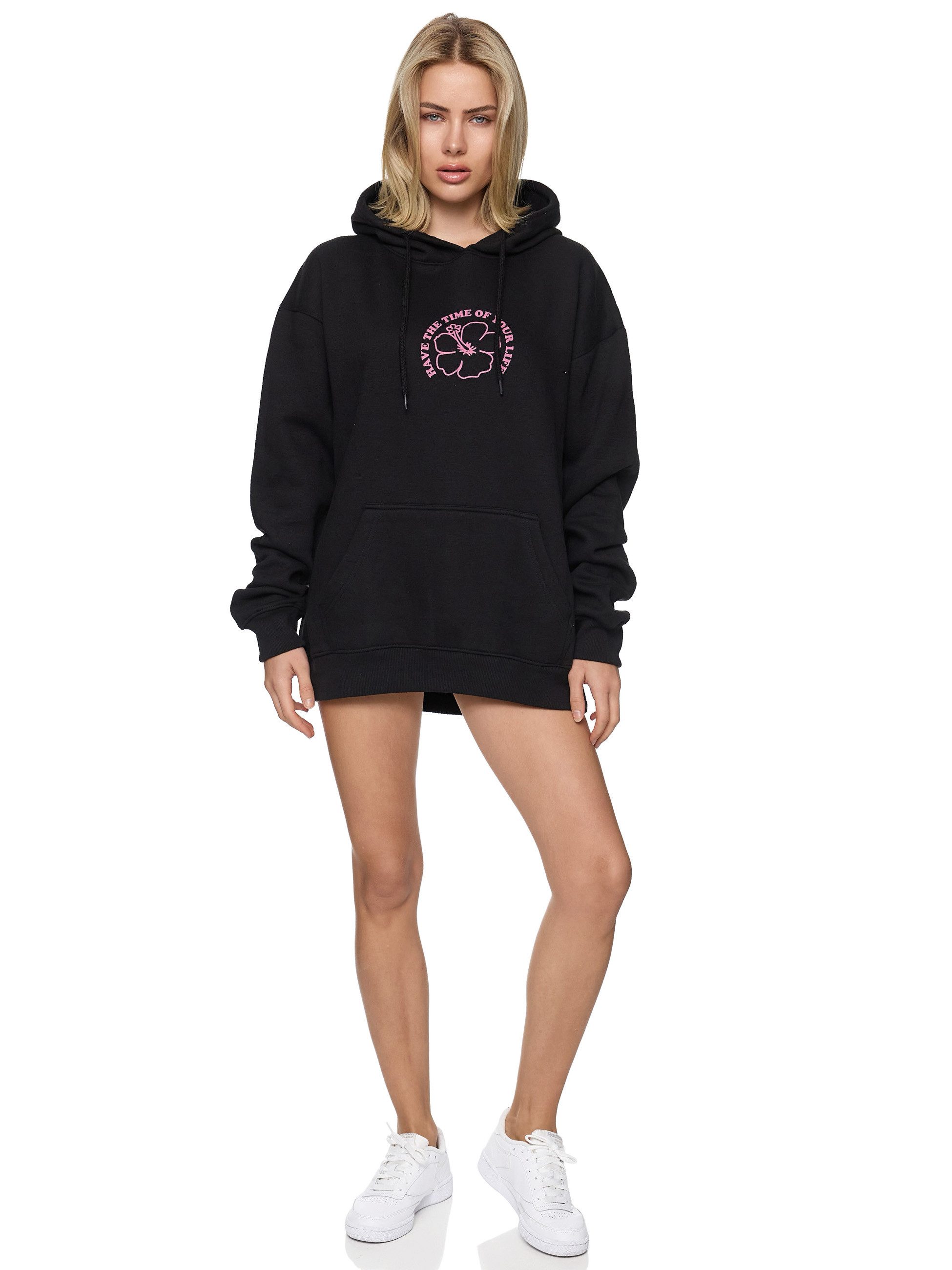 Worldclassca Hoodie Worldclassca Oversized FLOWER Print Hoodie Kapuzenpullover Sweatshirt HAVE THE TIME OF YOUR LIFE