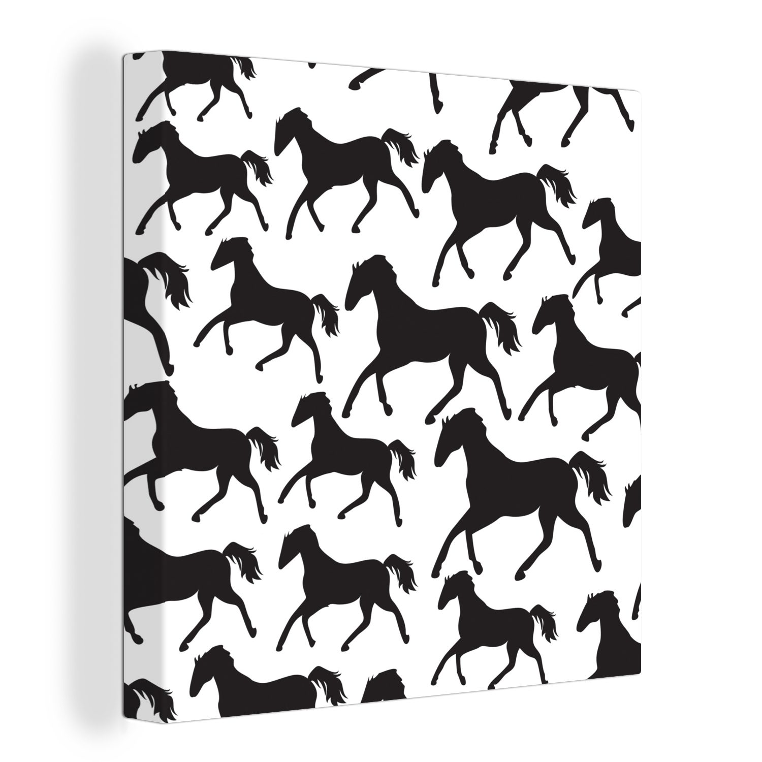 OneMillionCanvasses® Leinwandbild Pferde - Schwarz - Weiß - Mädchen - Kinder - Mädchen, (1 St), Leinwand Bilder für Wohnzimmer Schlafzimmer