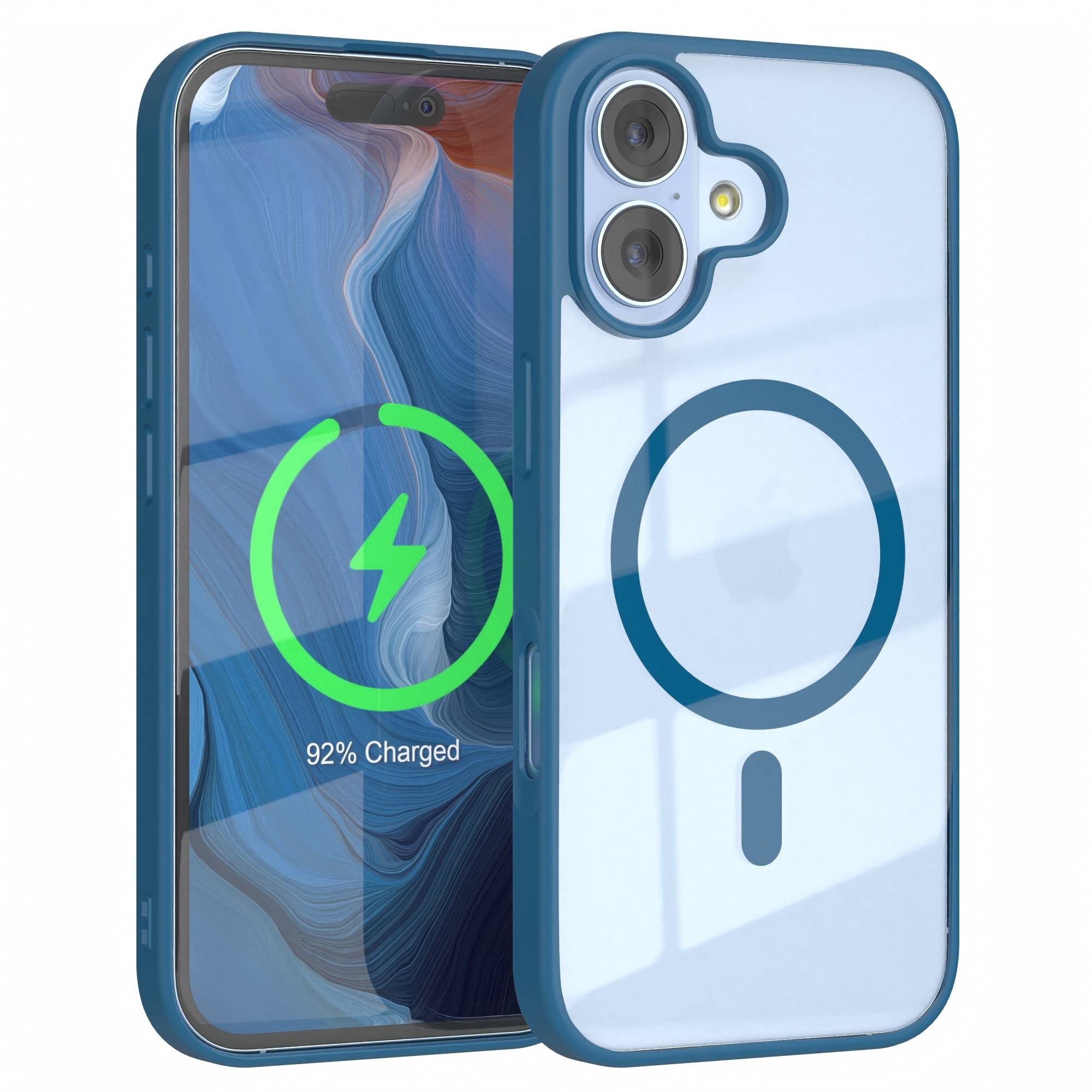 EAZY CASE Handyhülle Transparente Hülle mit MagSafe für iPhone 17 6,3 Zoll, Silikon Handyhülle, Schutzhülle mit Kameraschutz, Etui magnetisch Blau