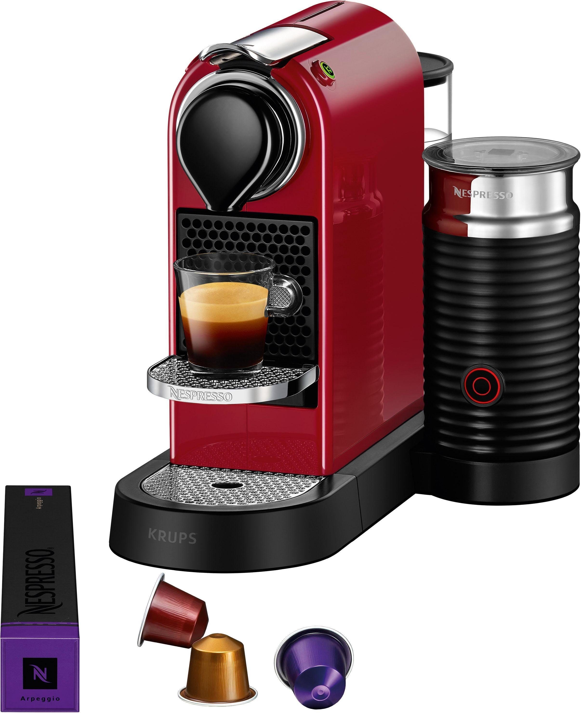 Nespresso Kapselmaschine XN7615 7 von inkl. Kapseln Krups, Willkommenspaket CitiZ Milchaufschäumer, Aeroccino mit Milk 