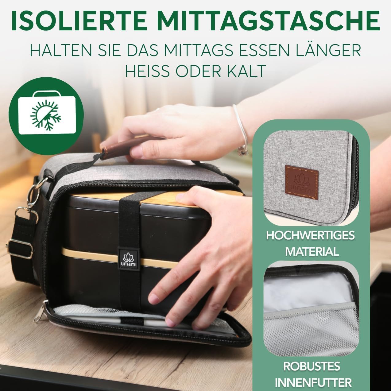 UMAMI Kühltasche Isolierte Picknicktasche - Thermostasche Mittagessen Tasche, Lunchbag Herren/Damen, Kühltasche für Büro