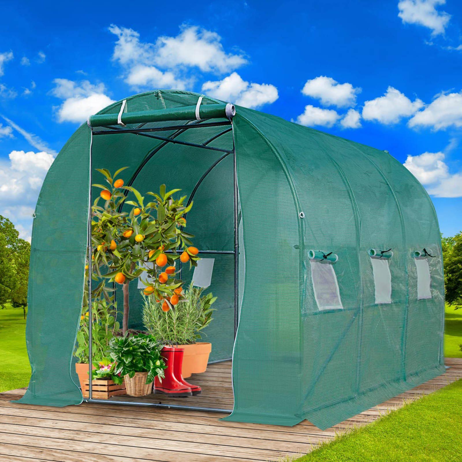 BRAST Foliengewächshaus Gewächshaus mit Stahlfundament 4 Größen 2x3m 3x4m 3x6m 3x8m, Erdanker Gitternetzfolie 175g/m² schwere Qualität  | Rabatt: 16%