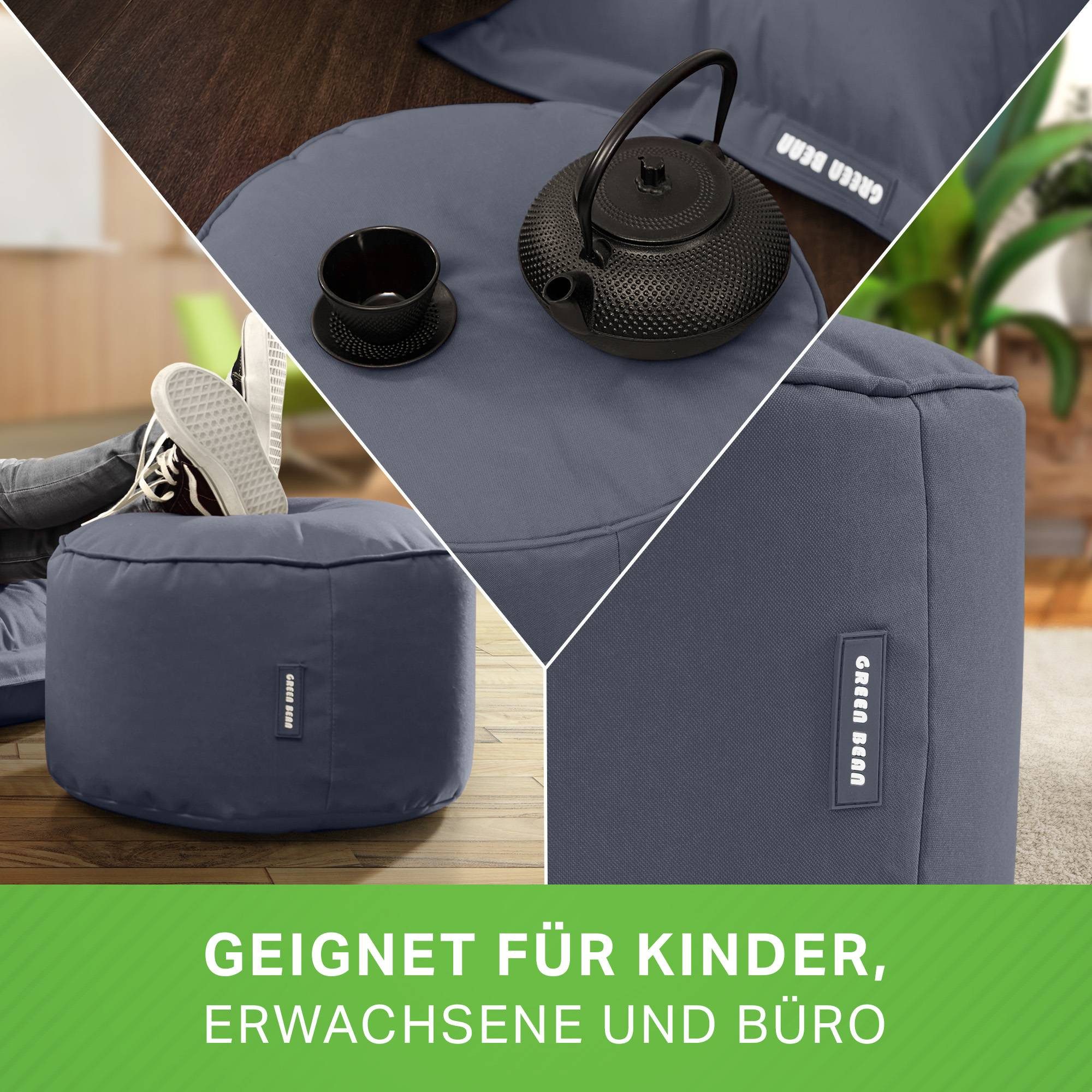 Green Bean Pouf Sitzsack-Hocker Pouf Stay 45x25cm (Sitzsack-Hocker 45x25cm mit EPS-Perlen Füllung -, Fußhocker Fußkissen Sitz-Pouf für Sitzsäcke), die ideale Ergänzung zum Sitzsack